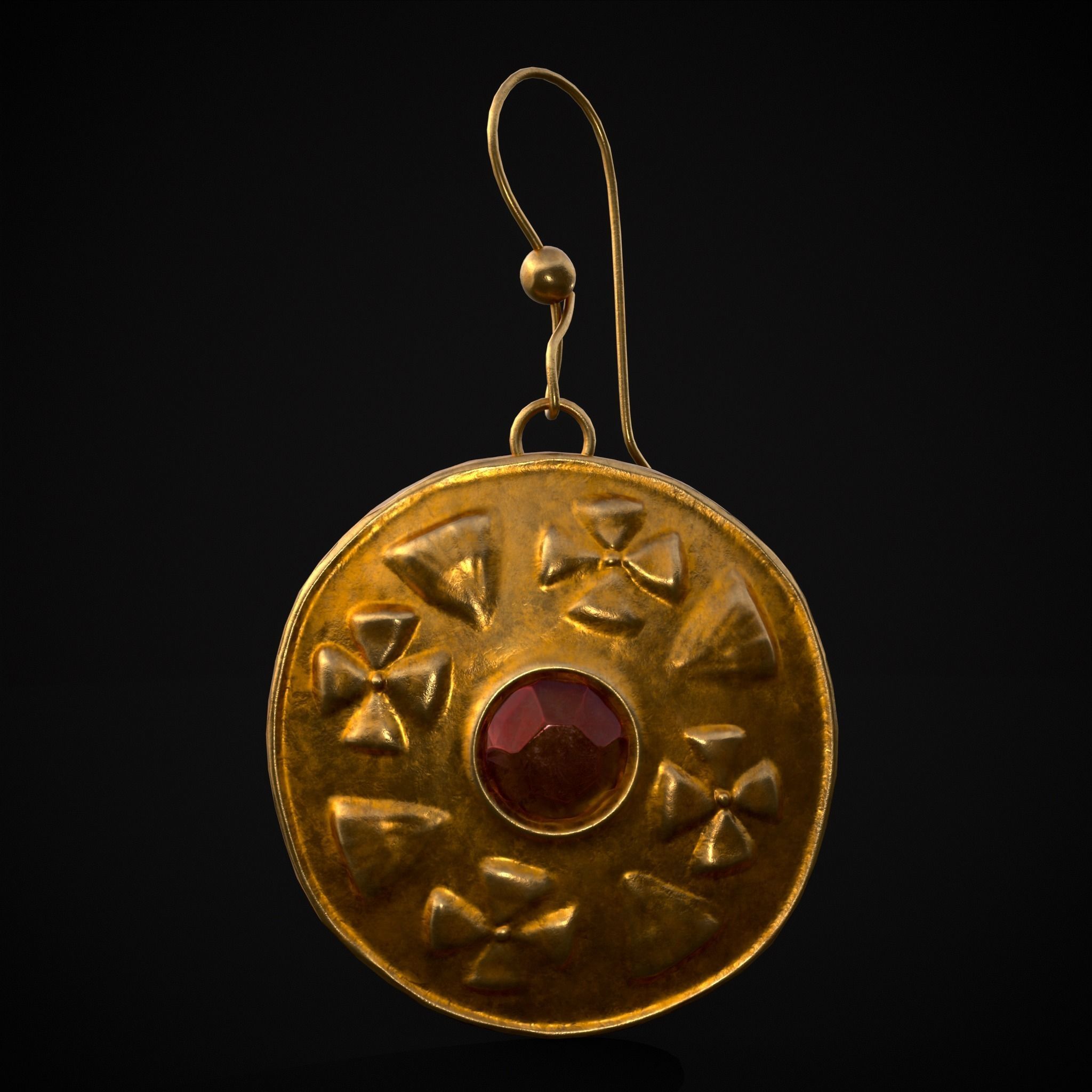 Byzantine Earrings With Garnet Low-poly 3D model_19