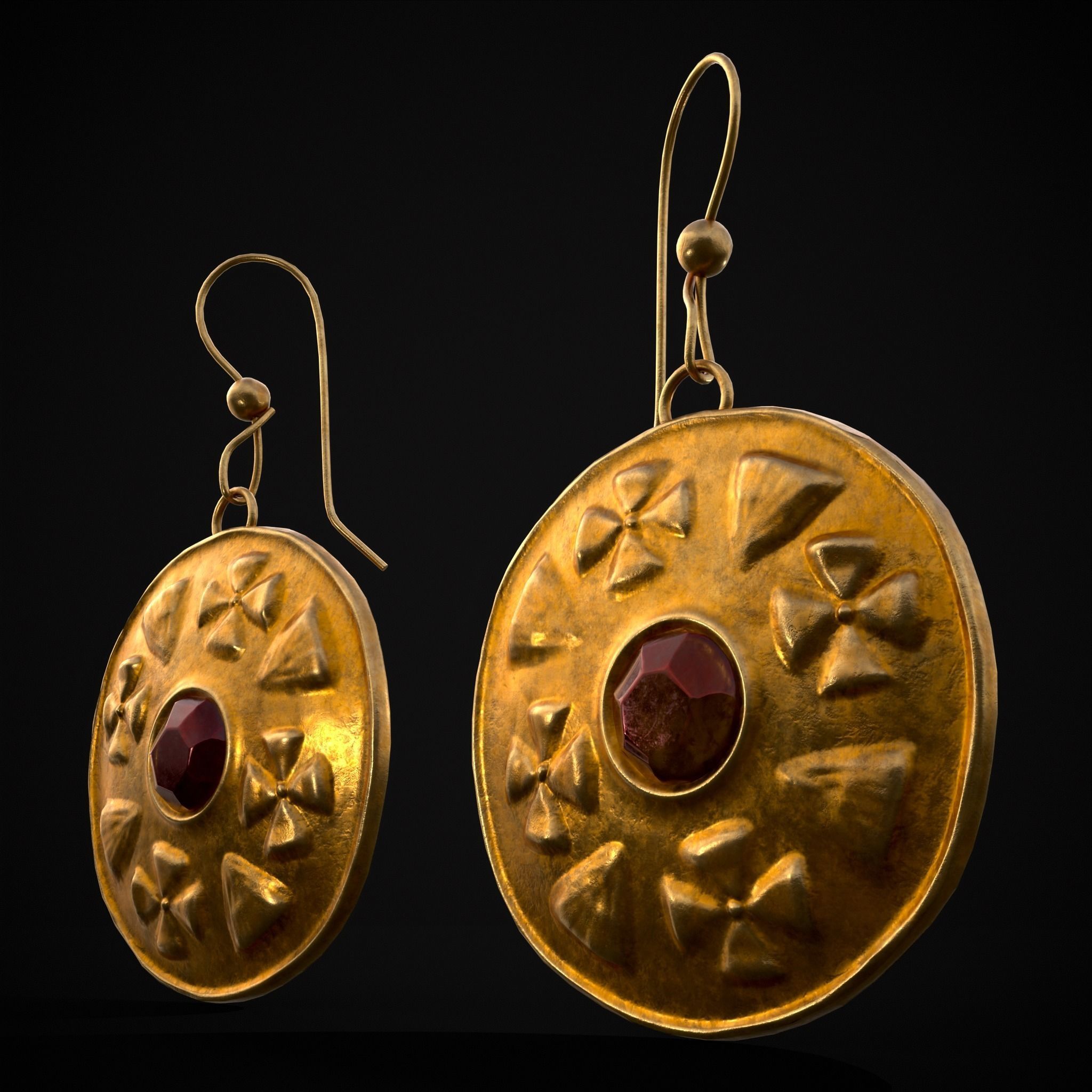 Byzantine Earrings With Garnet Low-poly 3D model_17