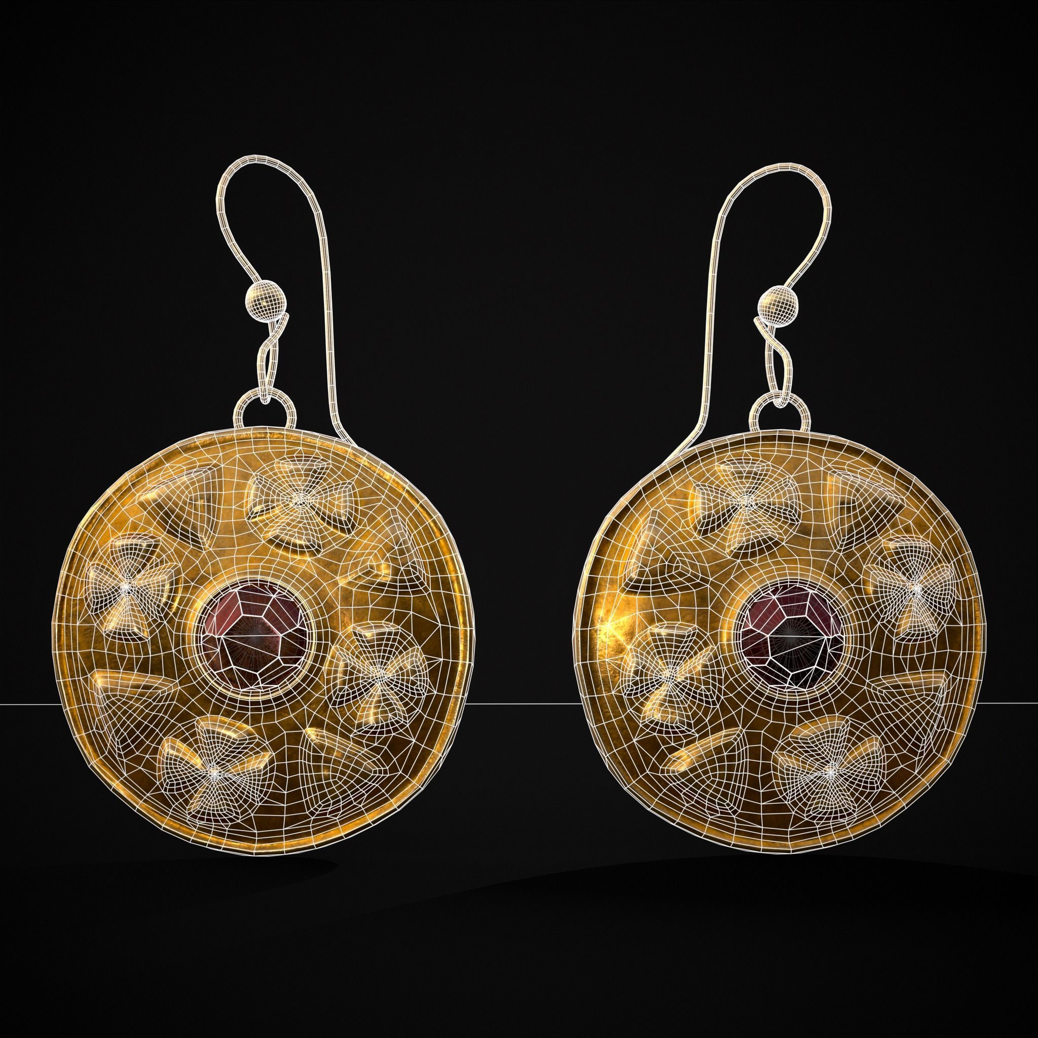 Byzantine Earrings With Garnet Low-poly 3D model_10