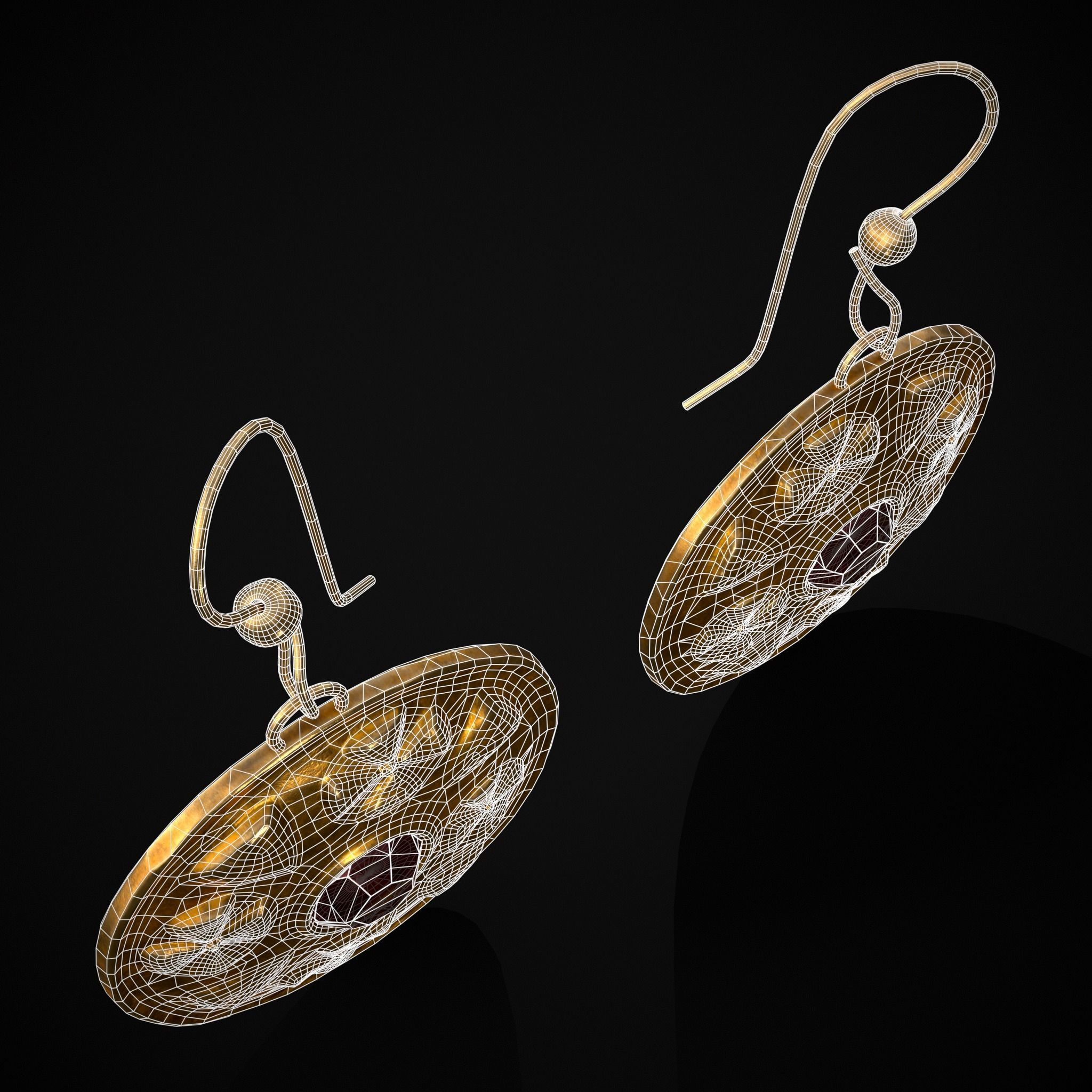 Byzantine Earrings With Garnet Low-poly 3D model_14