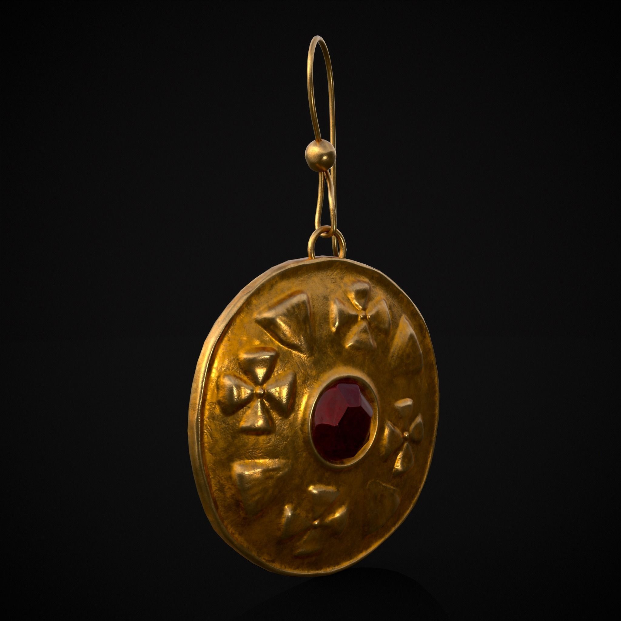 Byzantine Earrings With Garnet Low-poly 3D model_23