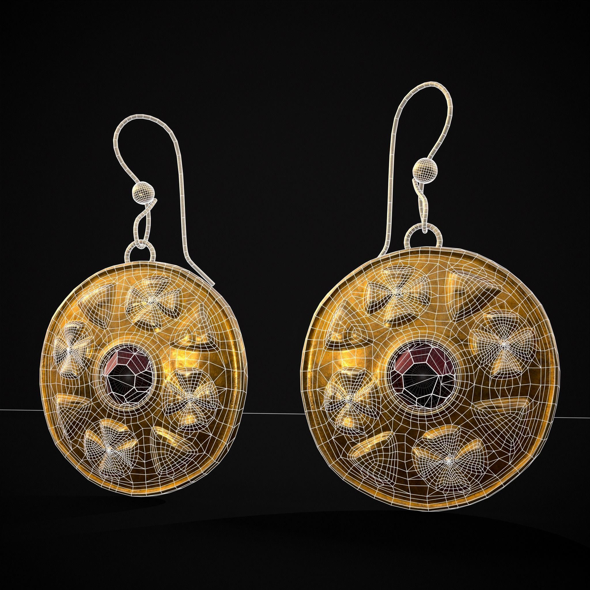 Byzantine Earrings With Garnet Low-poly 3D model_36