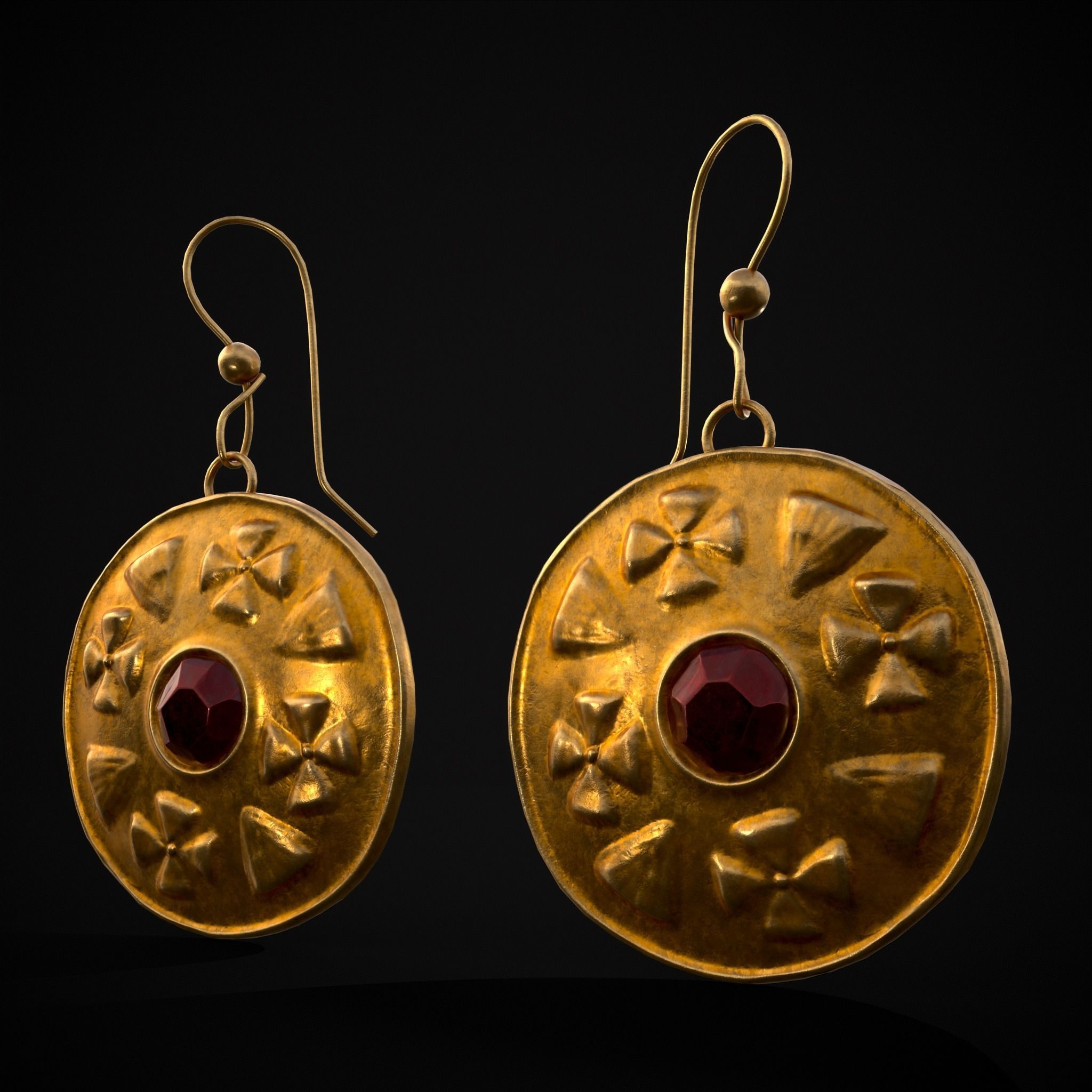 Byzantine Earrings With Garnet Low-poly 3D model_5