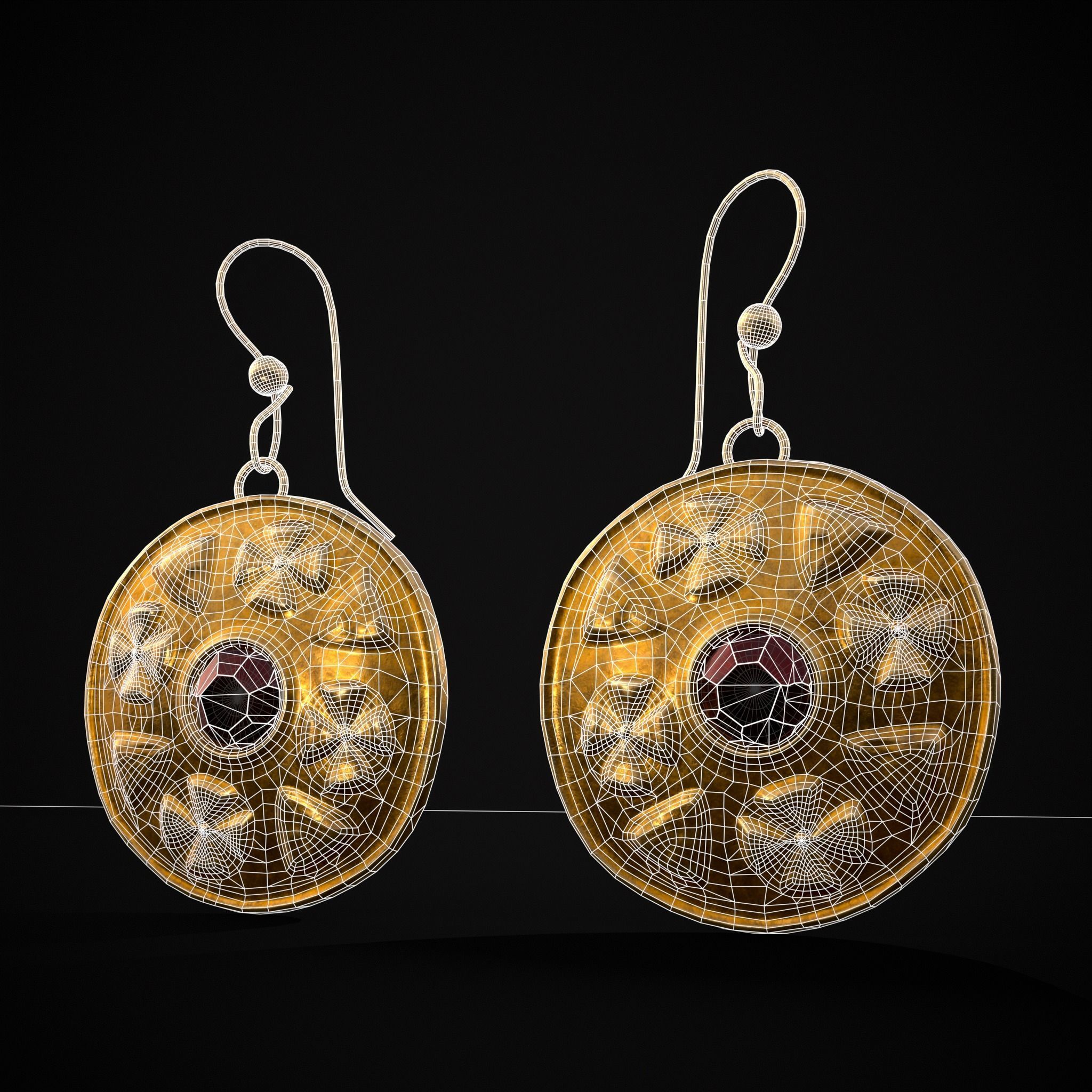 Byzantine Earrings With Garnet Low-poly 3D model_34