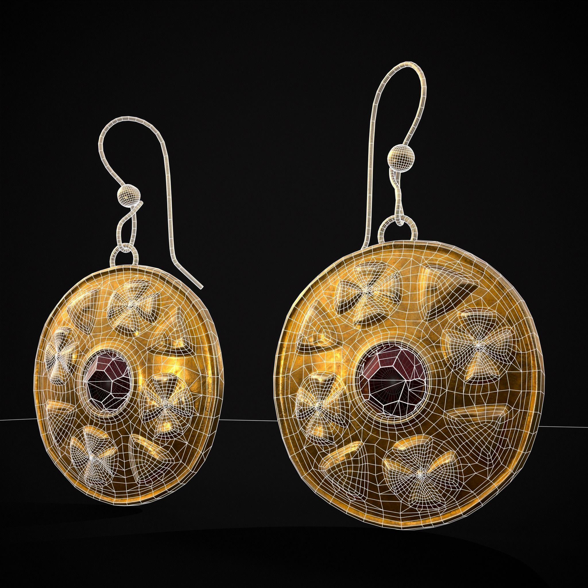 Byzantine Earrings With Garnet Low-poly 3D model_6