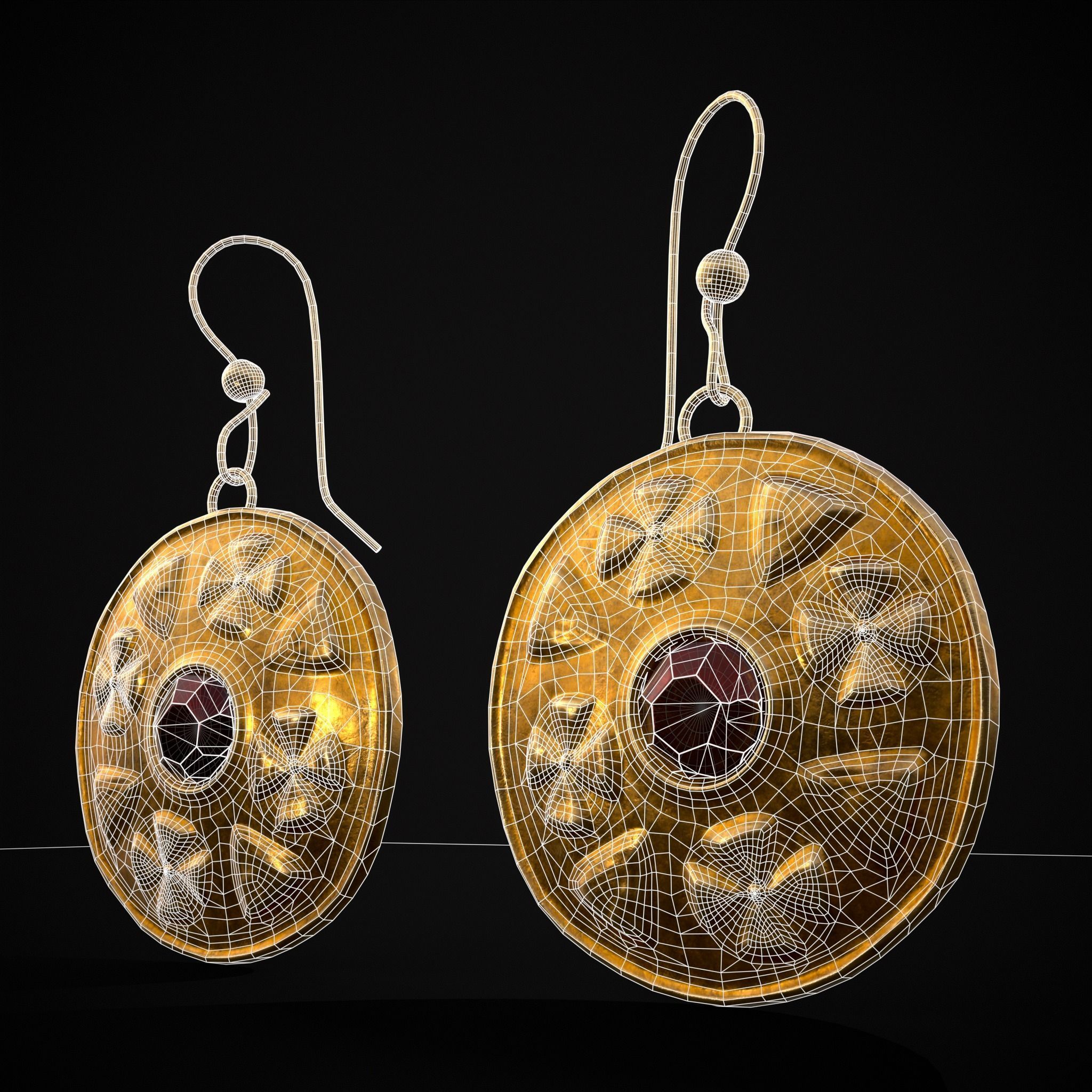 Byzantine Earrings With Garnet Low-poly 3D model_38