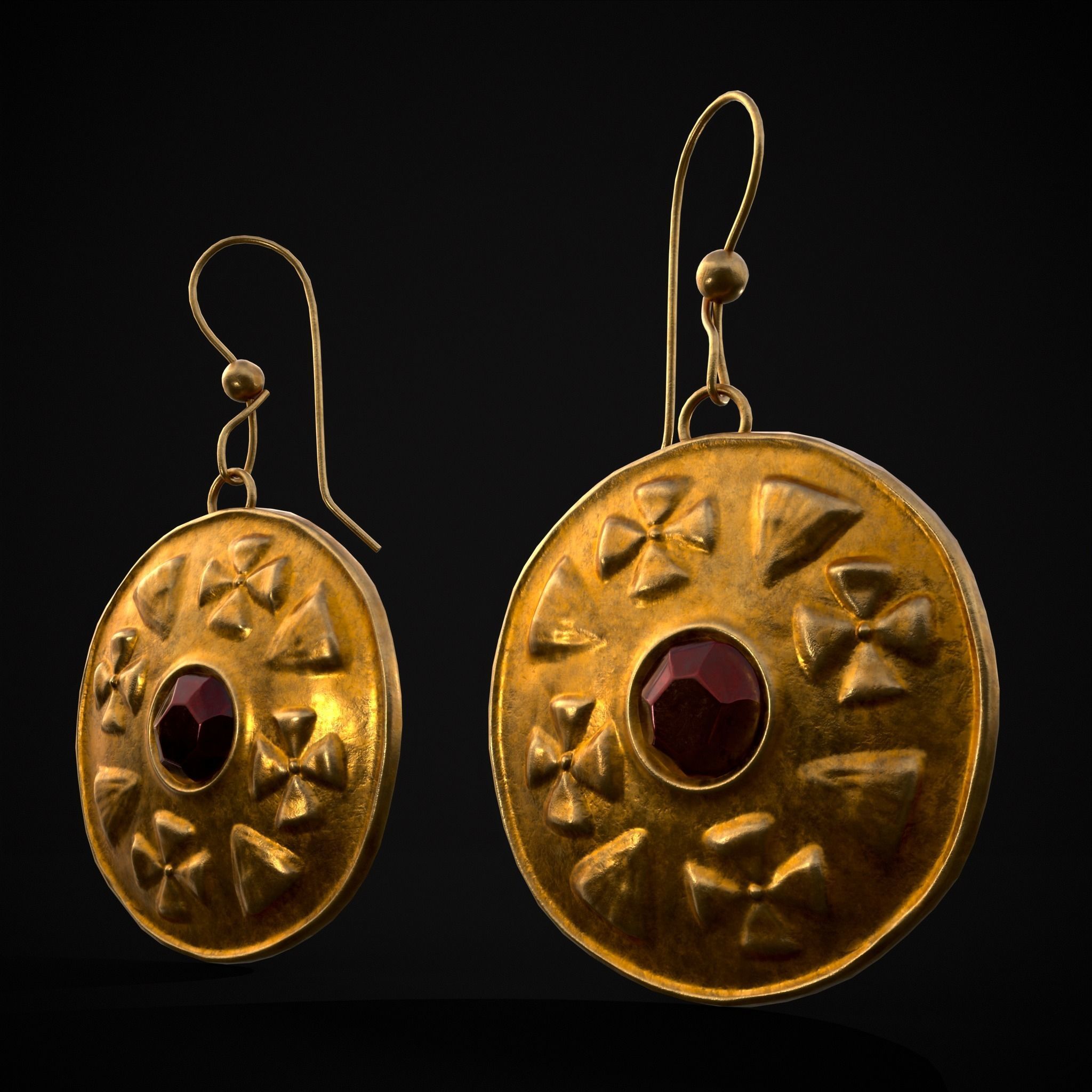 Byzantine Earrings With Garnet Low-poly 3D model_37