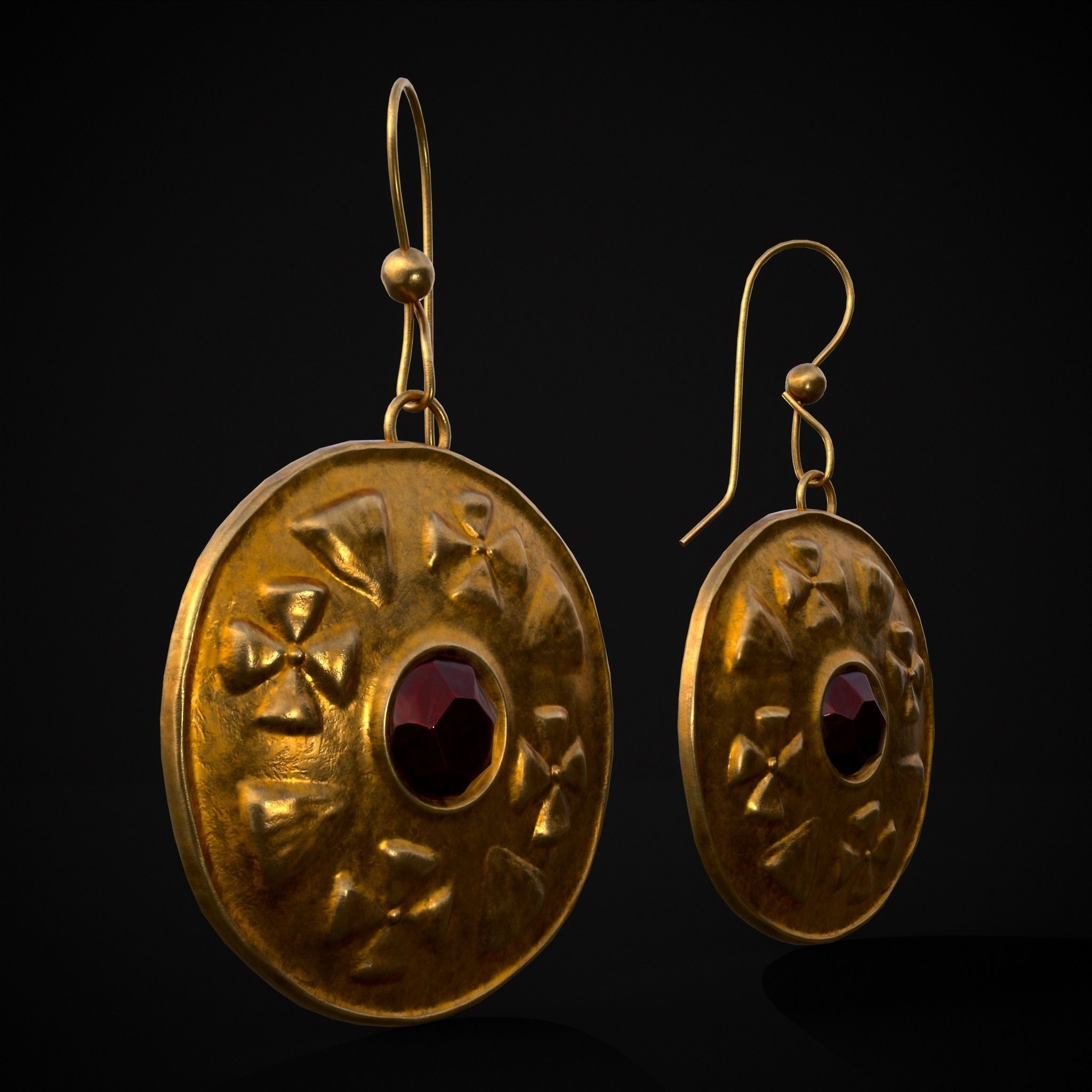 Byzantine Earrings With Garnet Low-poly 3D model_31