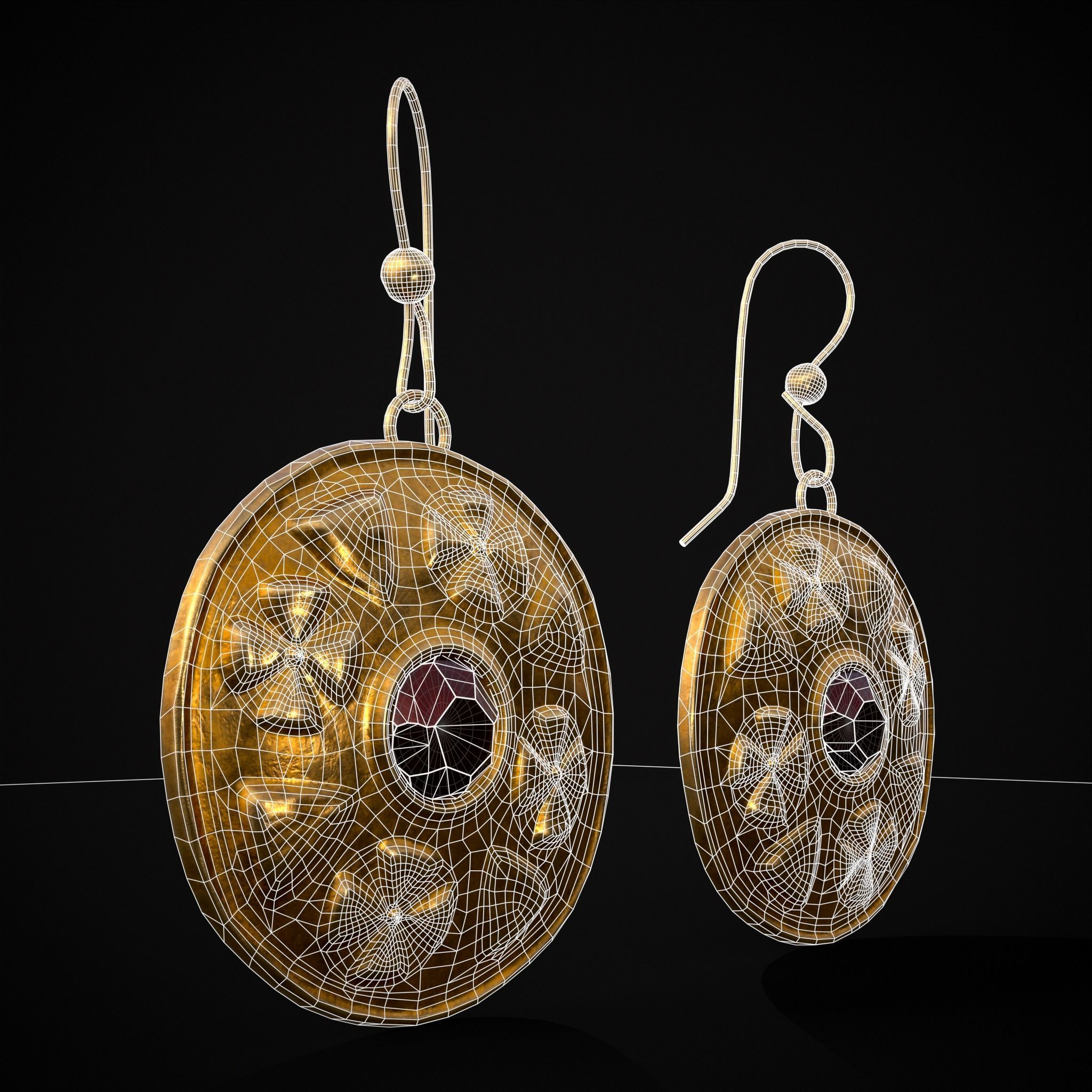 Byzantine Earrings With Garnet Low-poly 3D model_32
