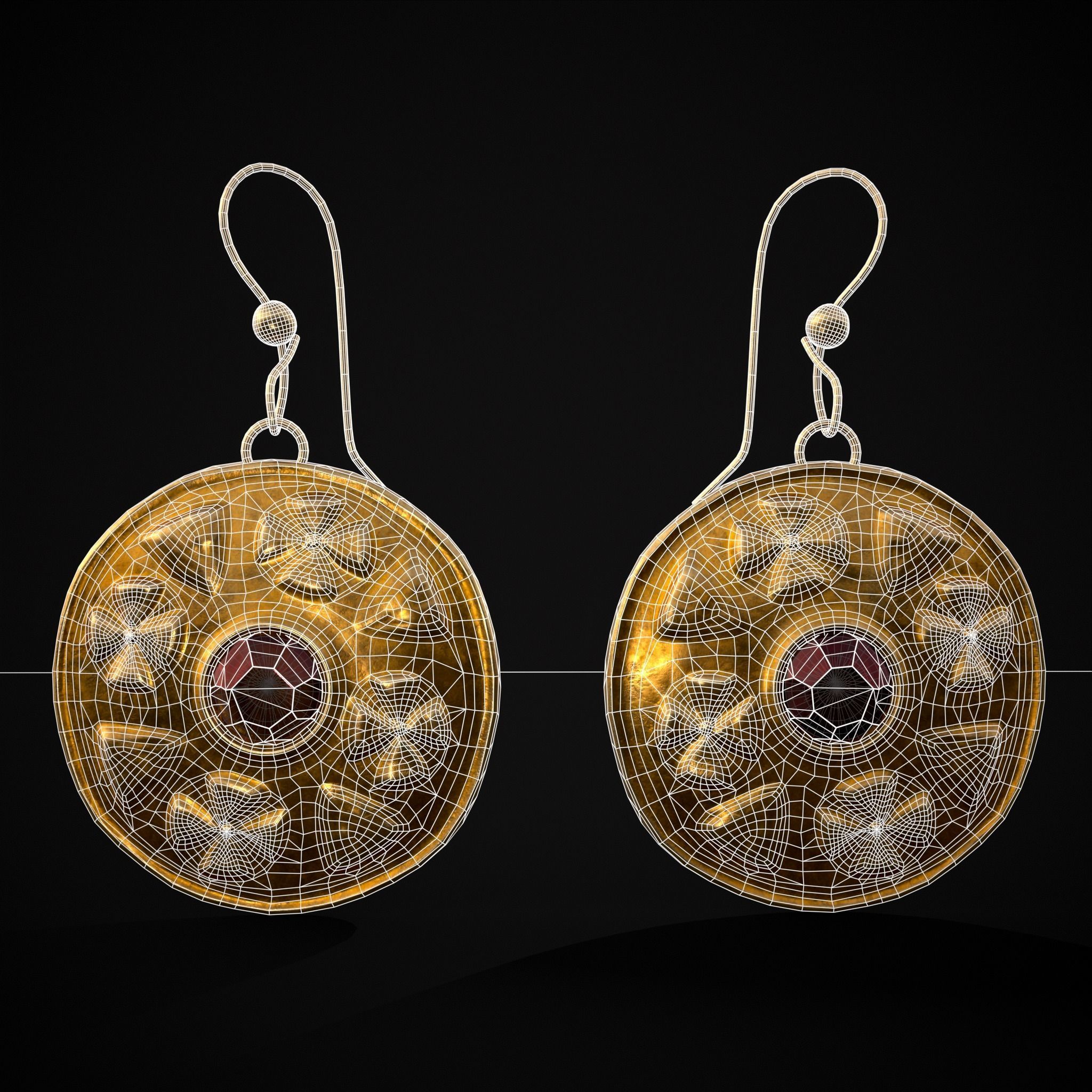 Byzantine Earrings With Garnet Low-poly 3D model_2