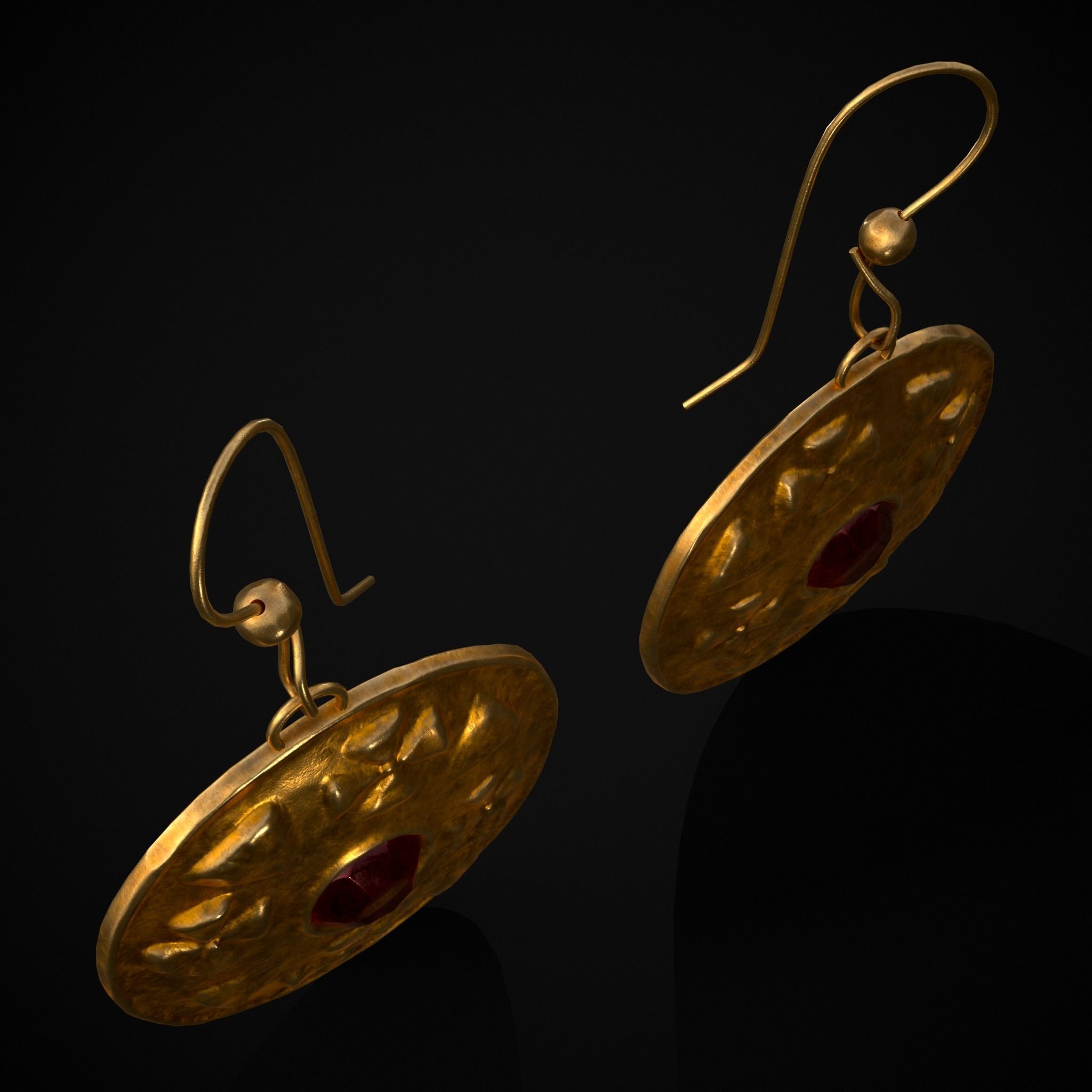 Byzantine Earrings With Garnet Low-poly 3D model_13