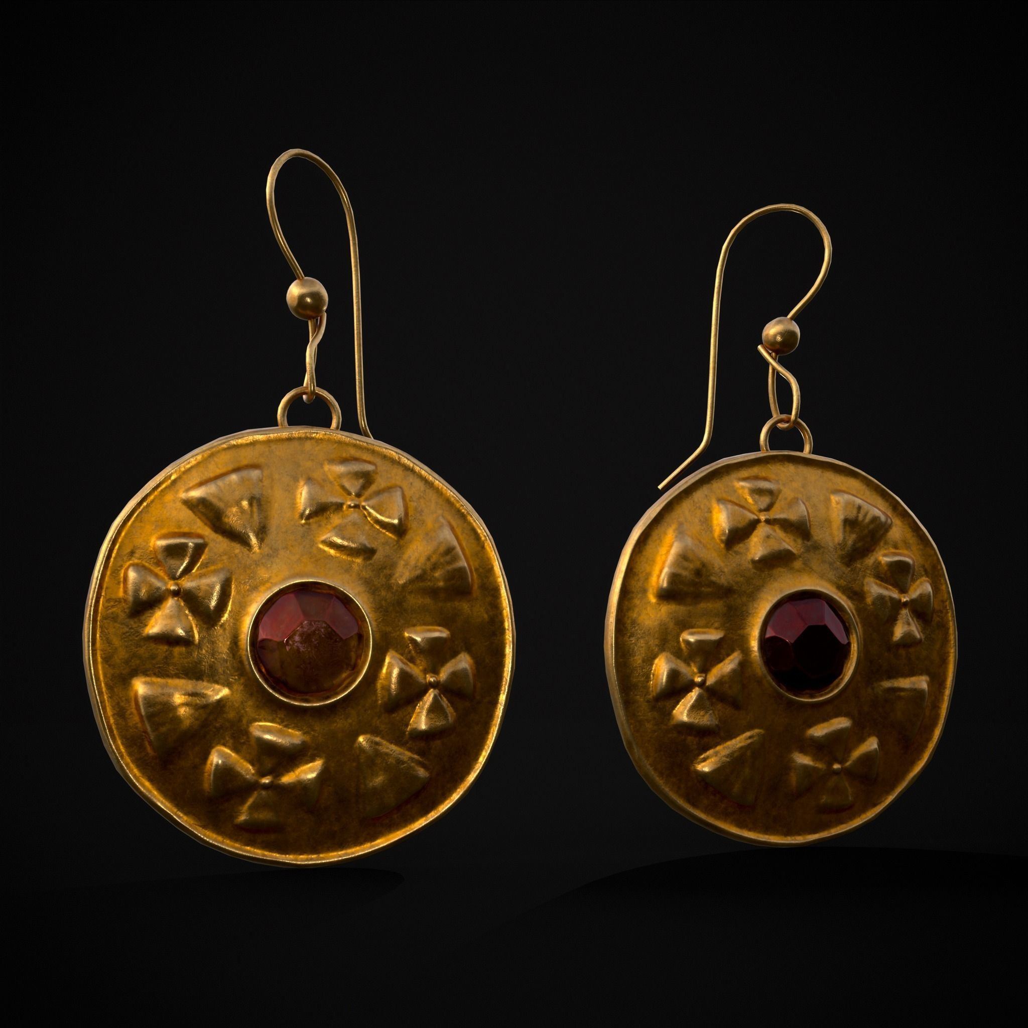 Byzantine Earrings With Garnet Low-poly 3D model_39