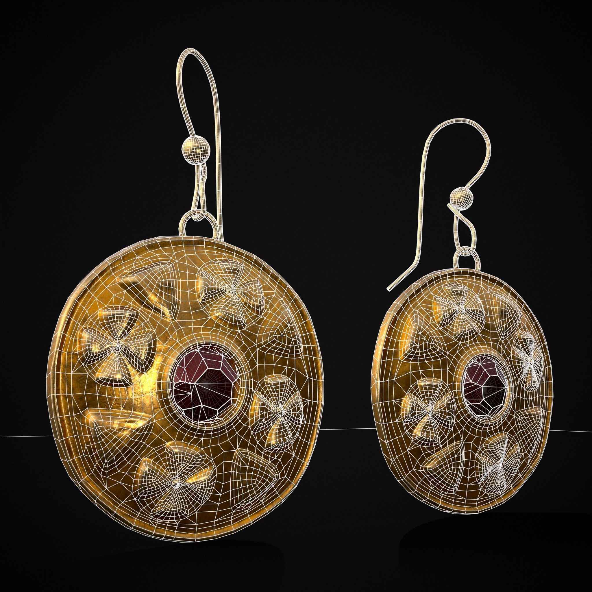 Byzantine Earrings With Garnet Low-poly 3D model_4