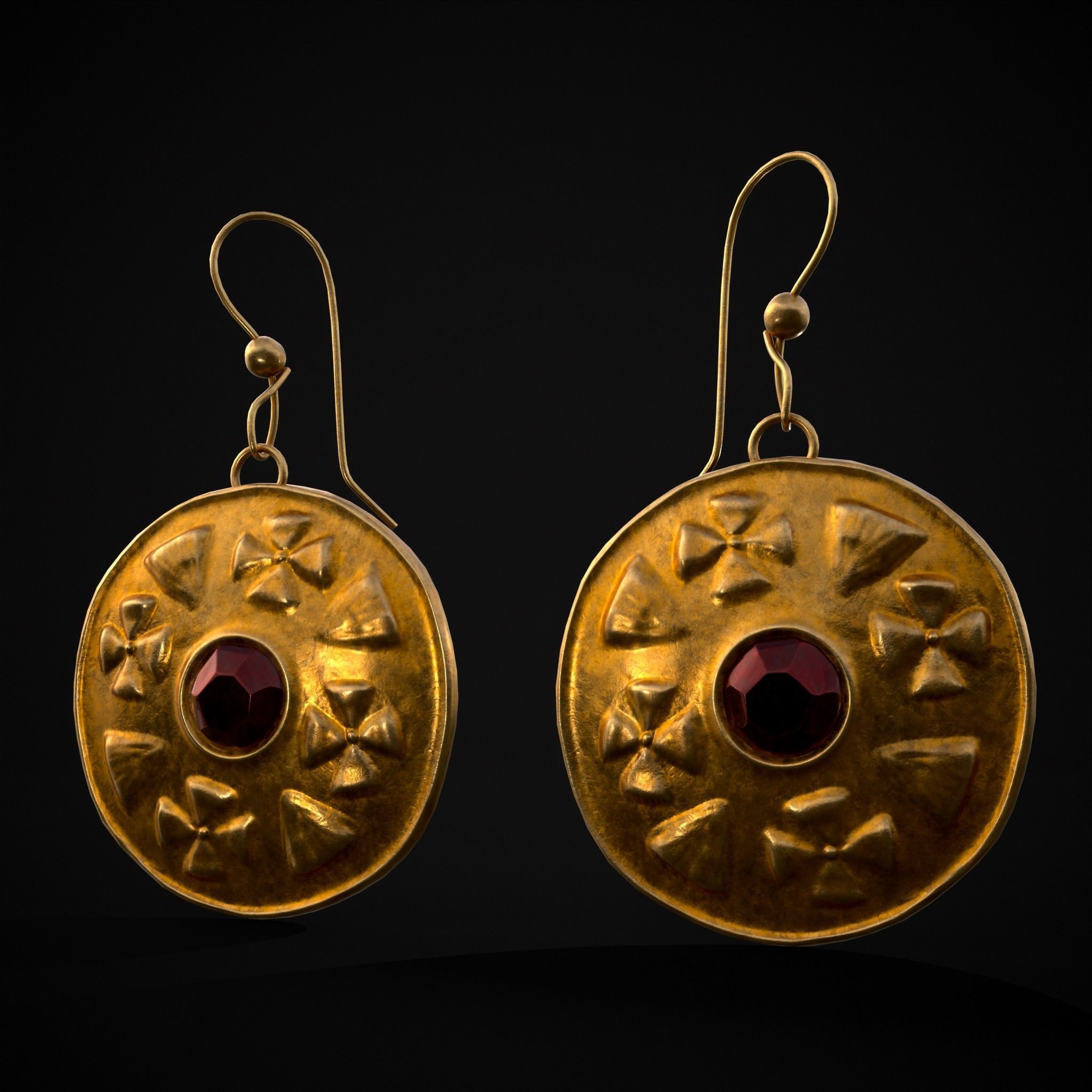 Byzantine Earrings With Garnet Low-poly 3D model_35
