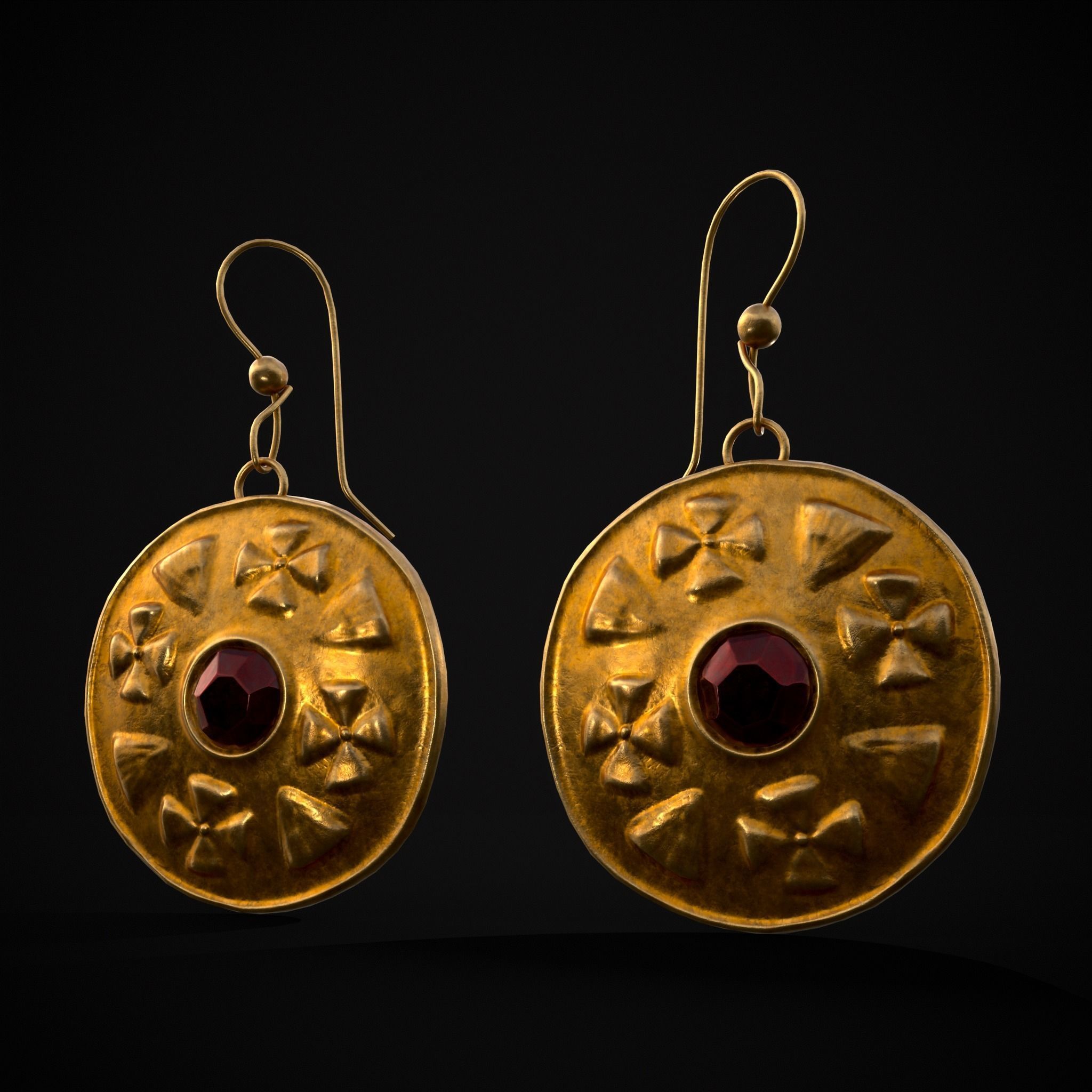 Byzantine Earrings With Garnet Low-poly 3D model_33