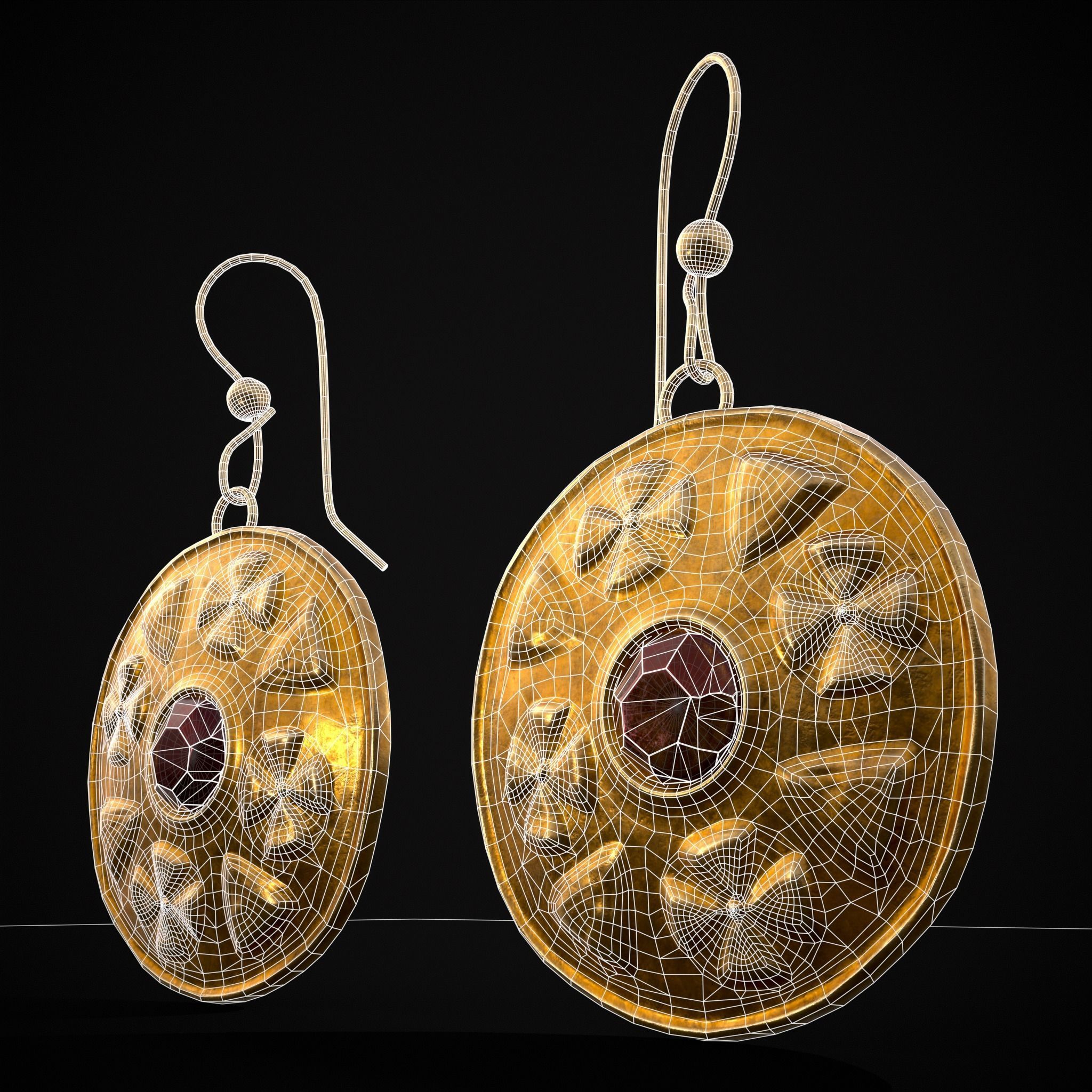 Byzantine Earrings With Garnet Low-poly 3D model_18