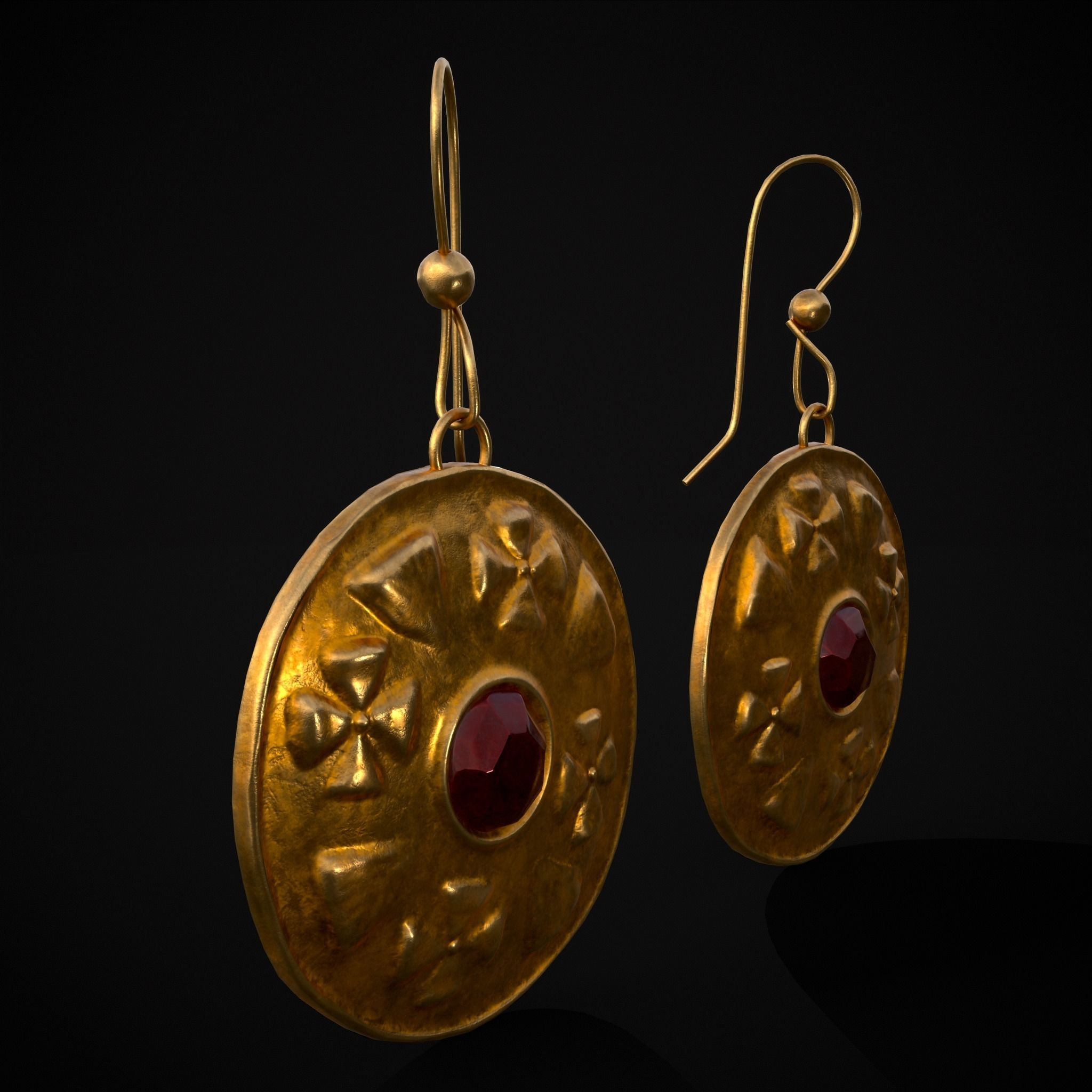 Byzantine Earrings With Garnet Low-poly 3D model_15