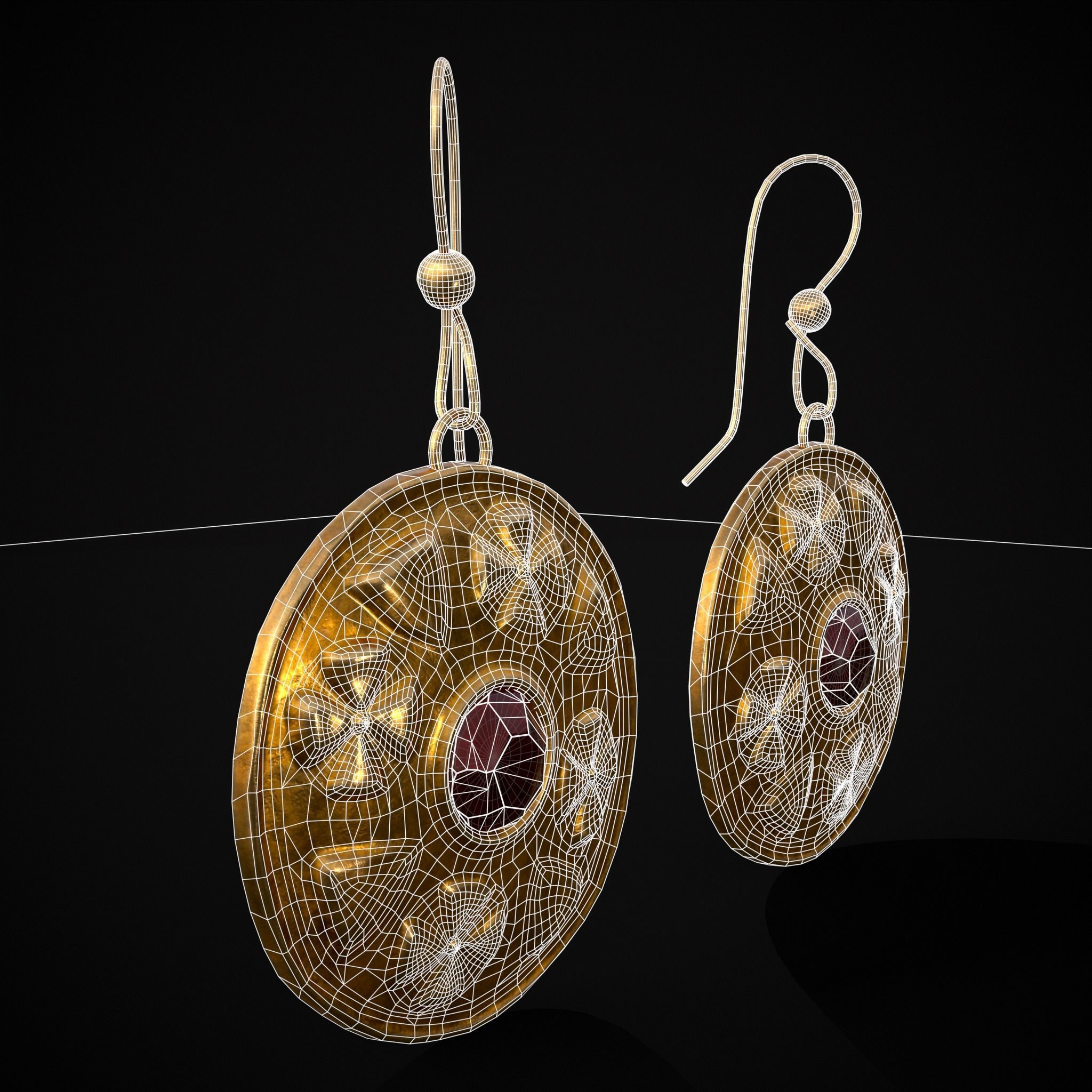 Byzantine Earrings With Garnet Low-poly 3D model_16
