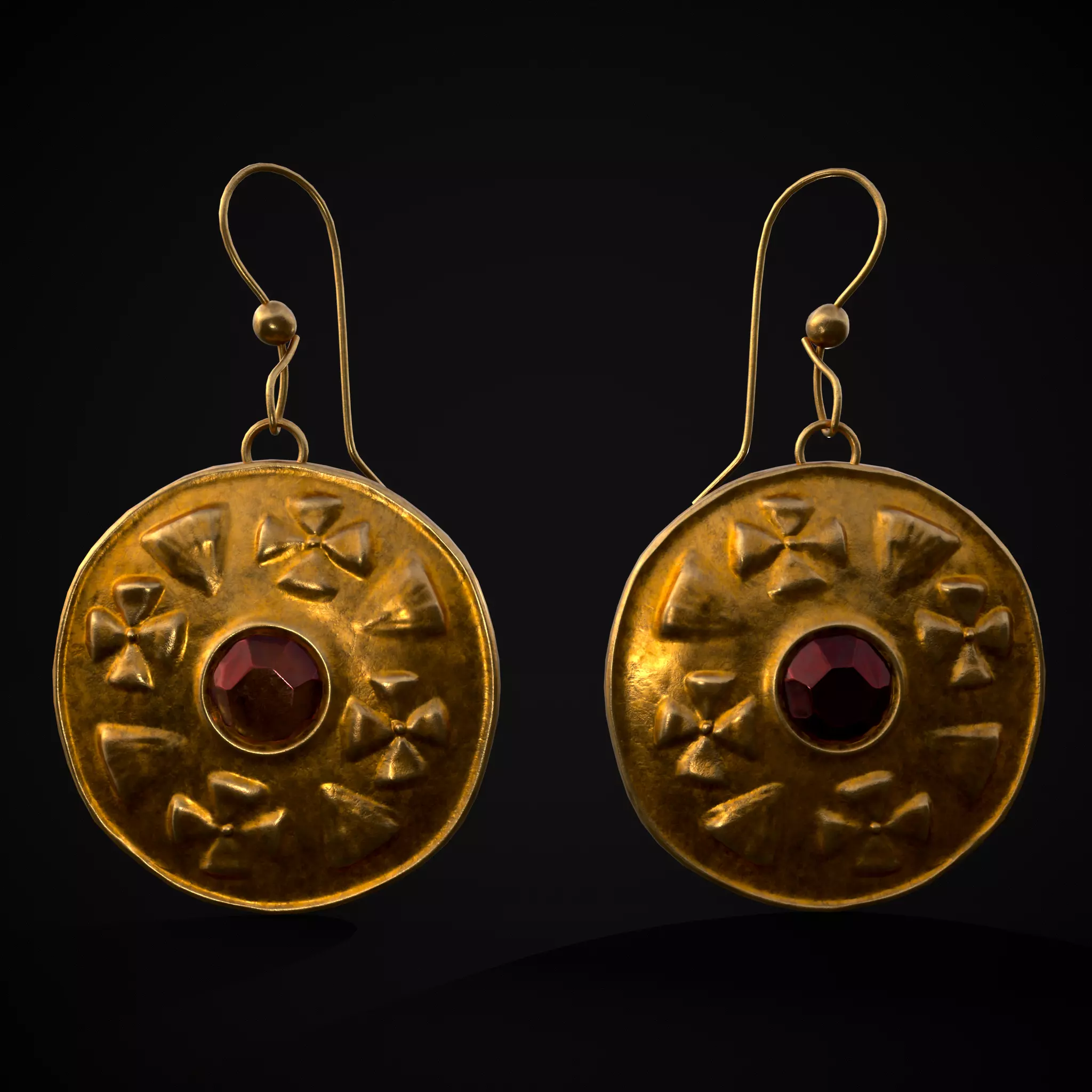 Byzantine Earrings With Garnet Low-poly 3D model_0