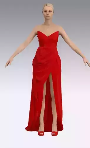 dress  red draped heart neckline slit skirt long 