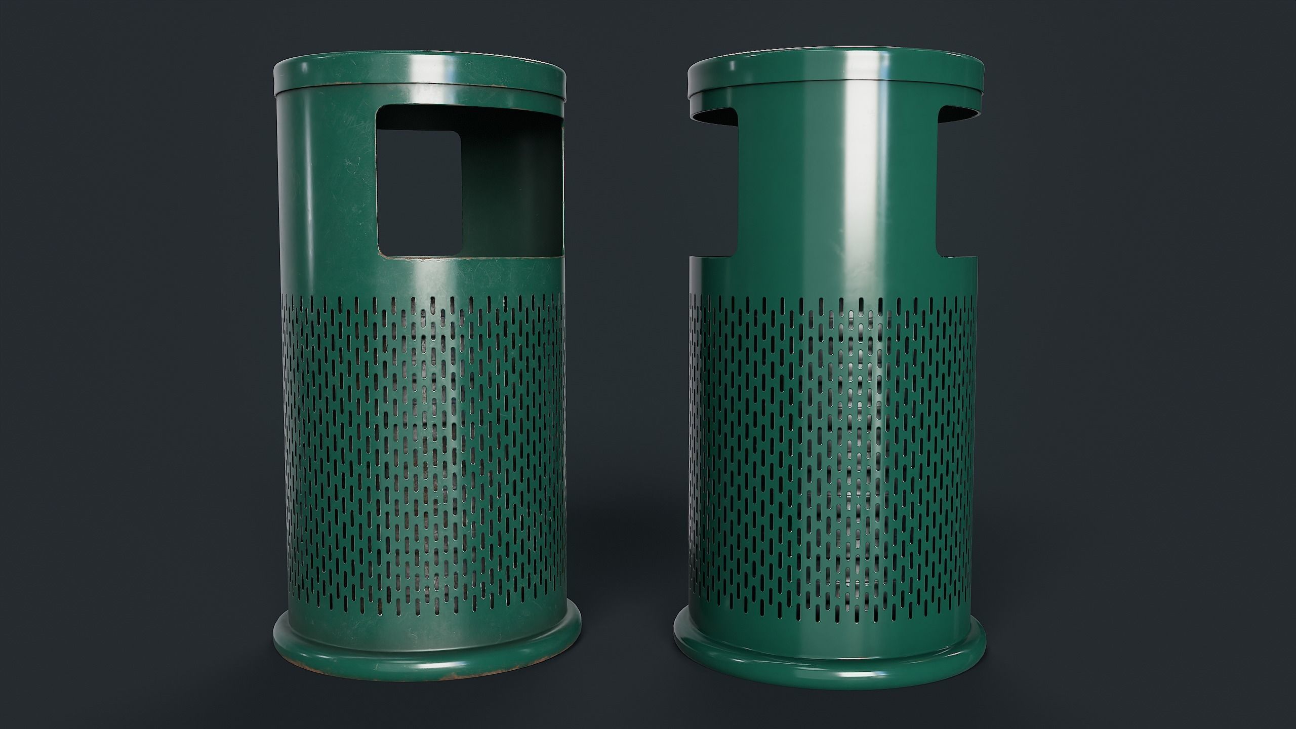 Street Trash Can 1 PBR Game Ready Low-poly 3D model_3