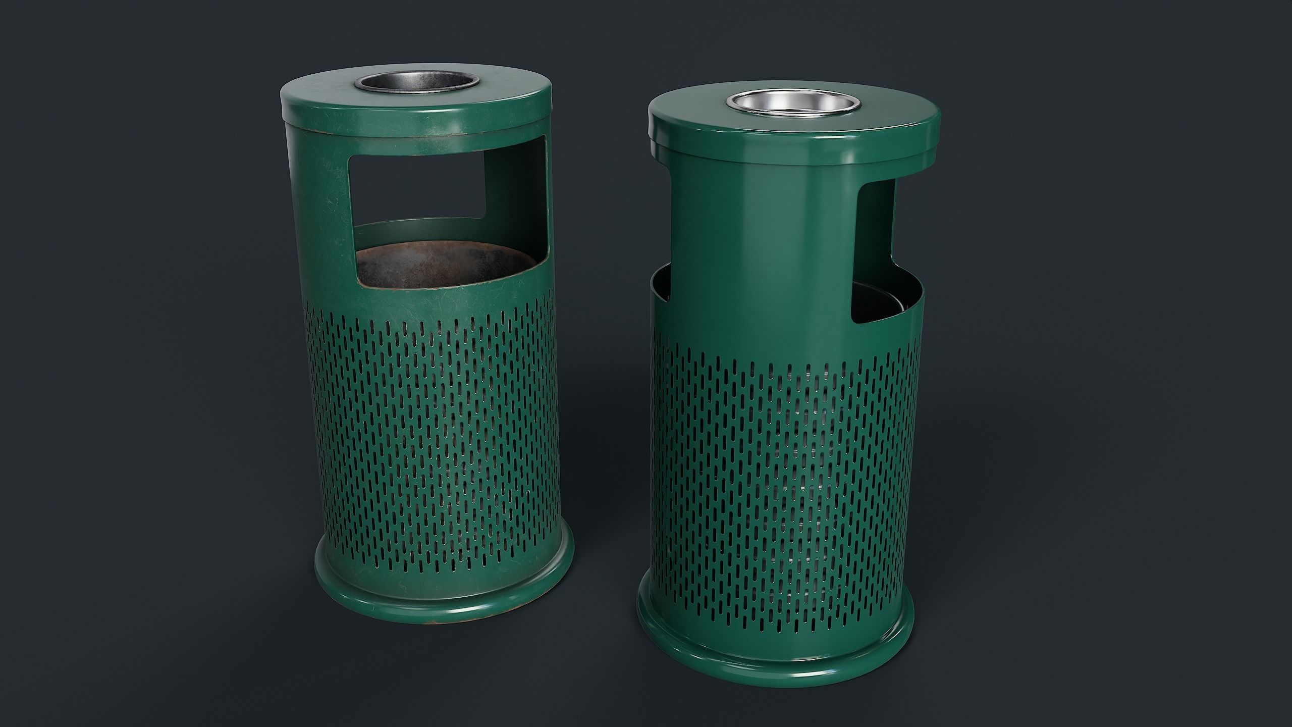 Street Trash Can 1 PBR Game Ready Low-poly 3D model_1