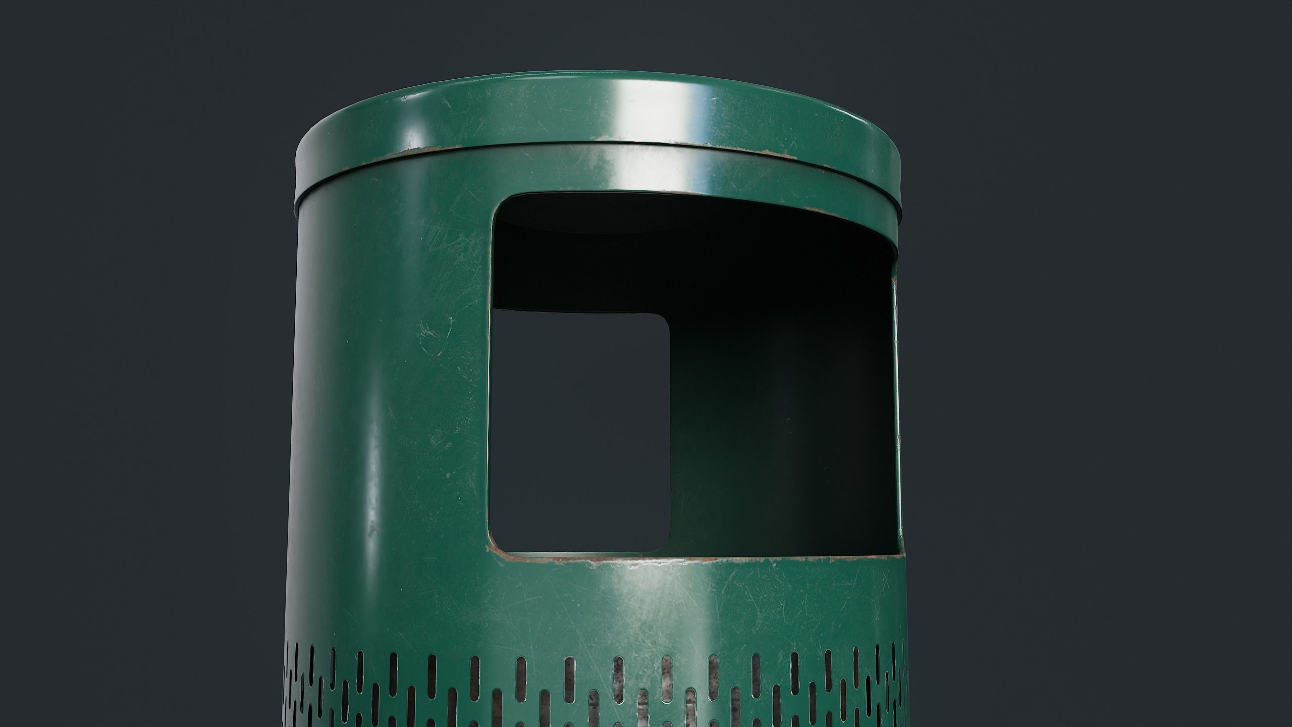 Street Trash Can 1 PBR Game Ready Low-poly 3D model_7