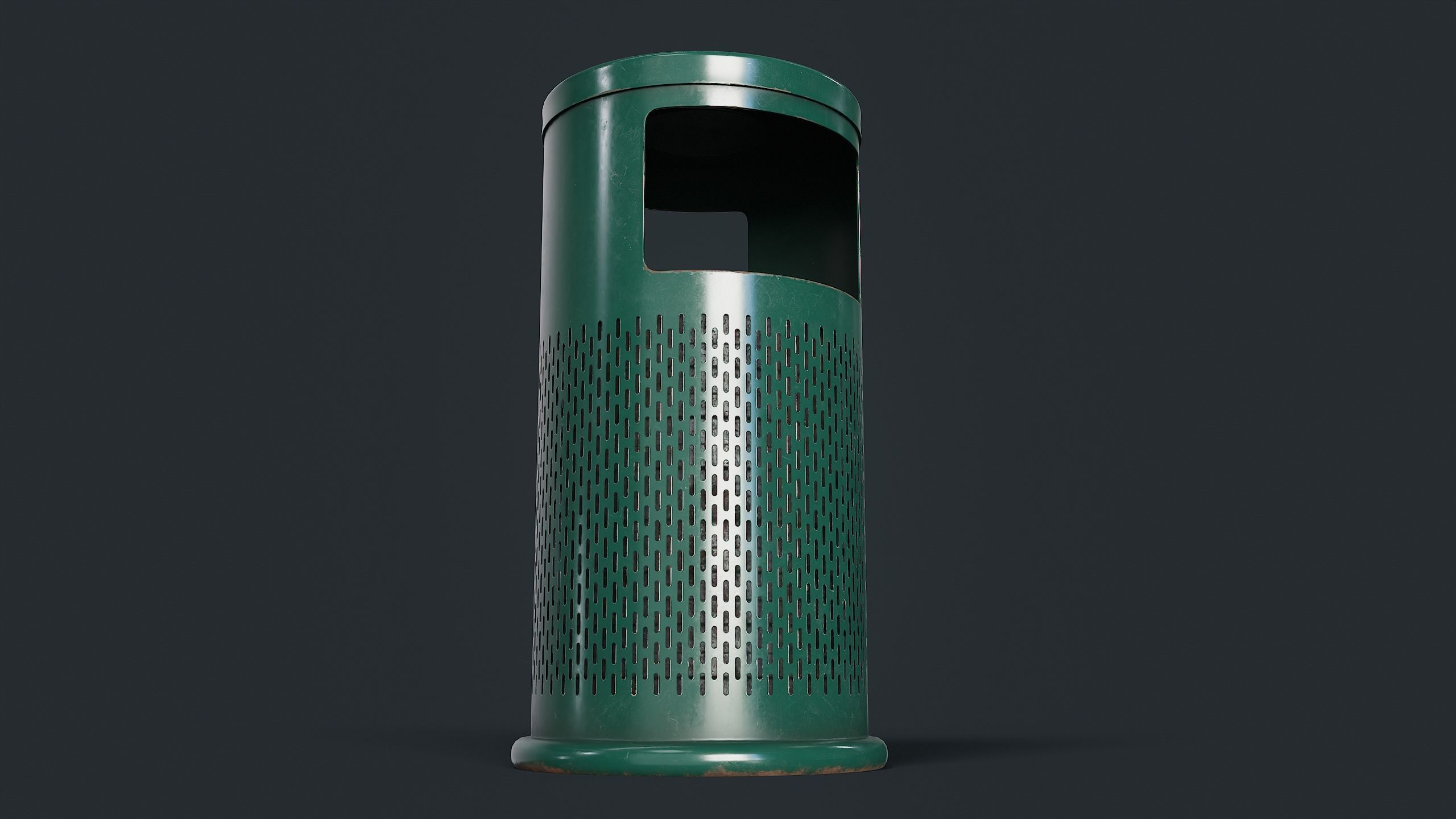 Street Trash Can 1 PBR Game Ready Low-poly 3D model_6