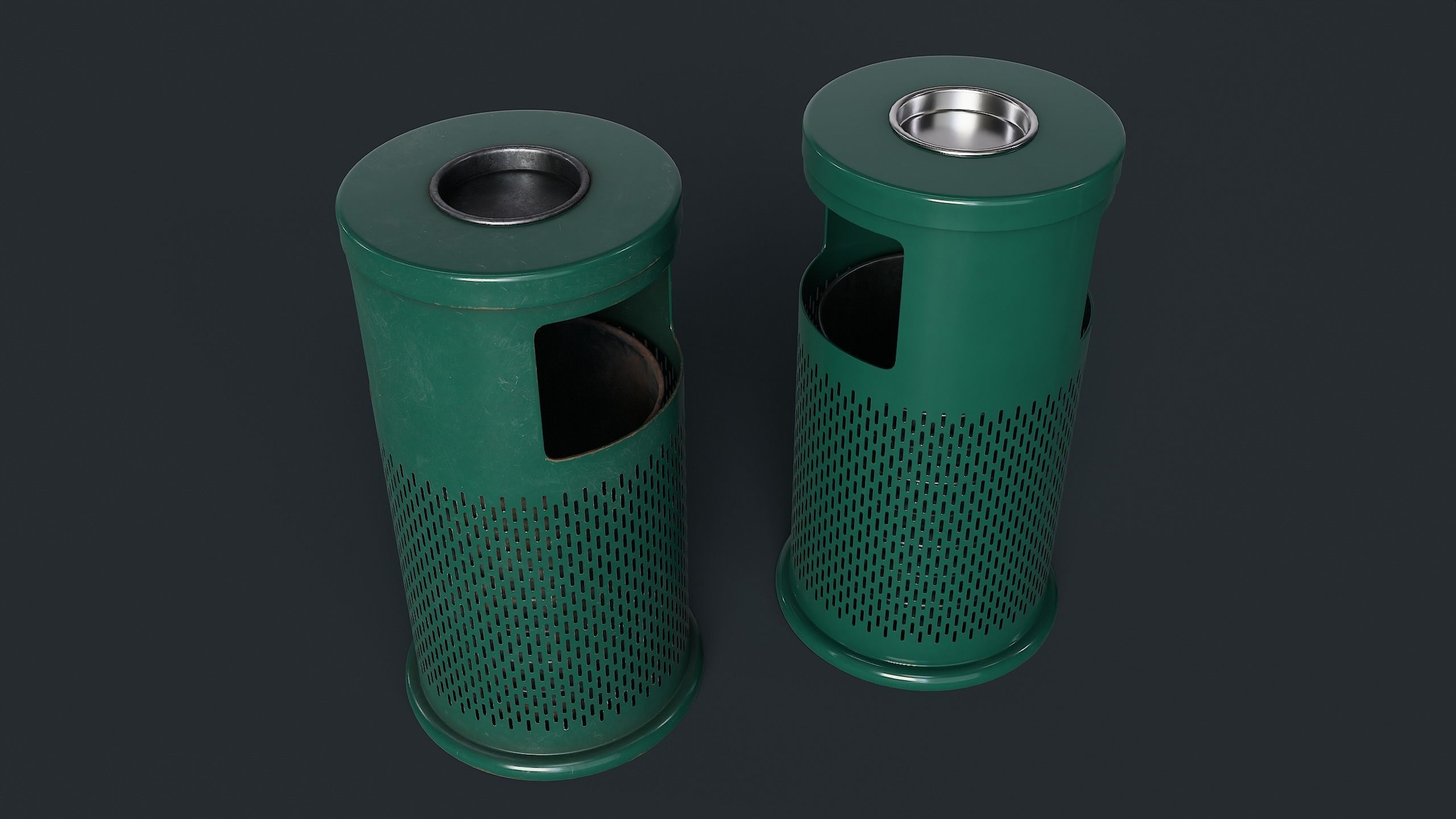 Street Trash Can 1 PBR Game Ready Low-poly 3D model_4