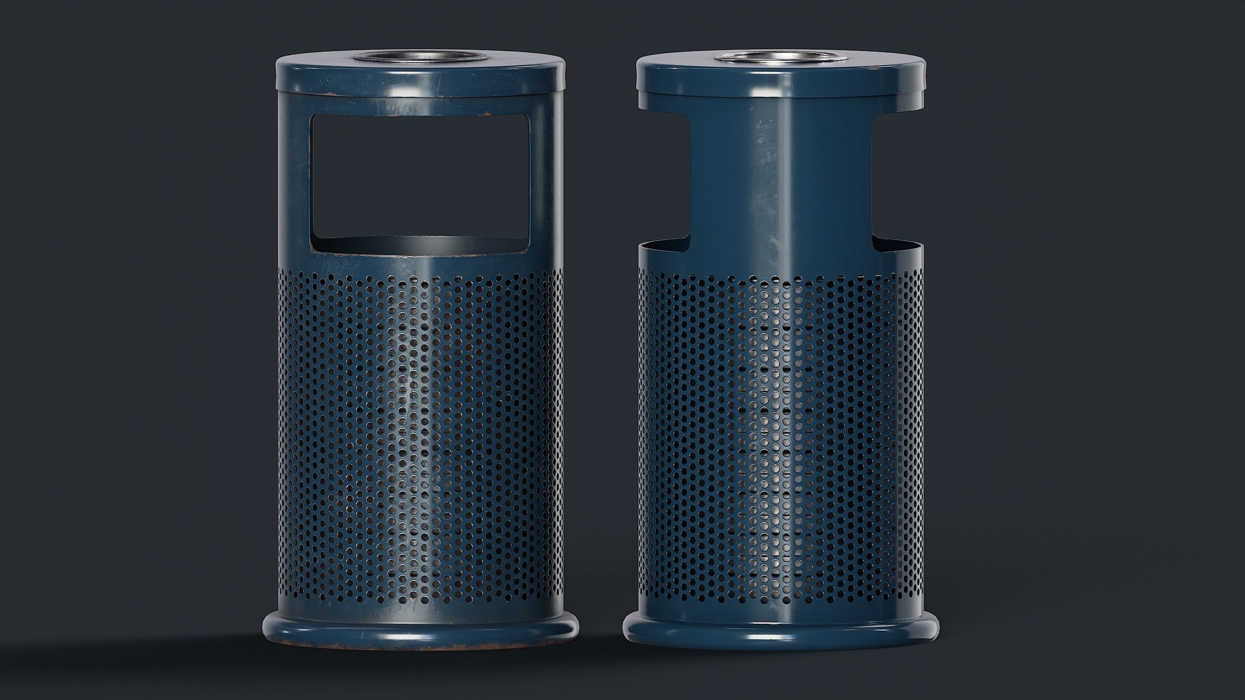 Street Trash Can 2 PBR Game Ready Low-poly 3D model_14