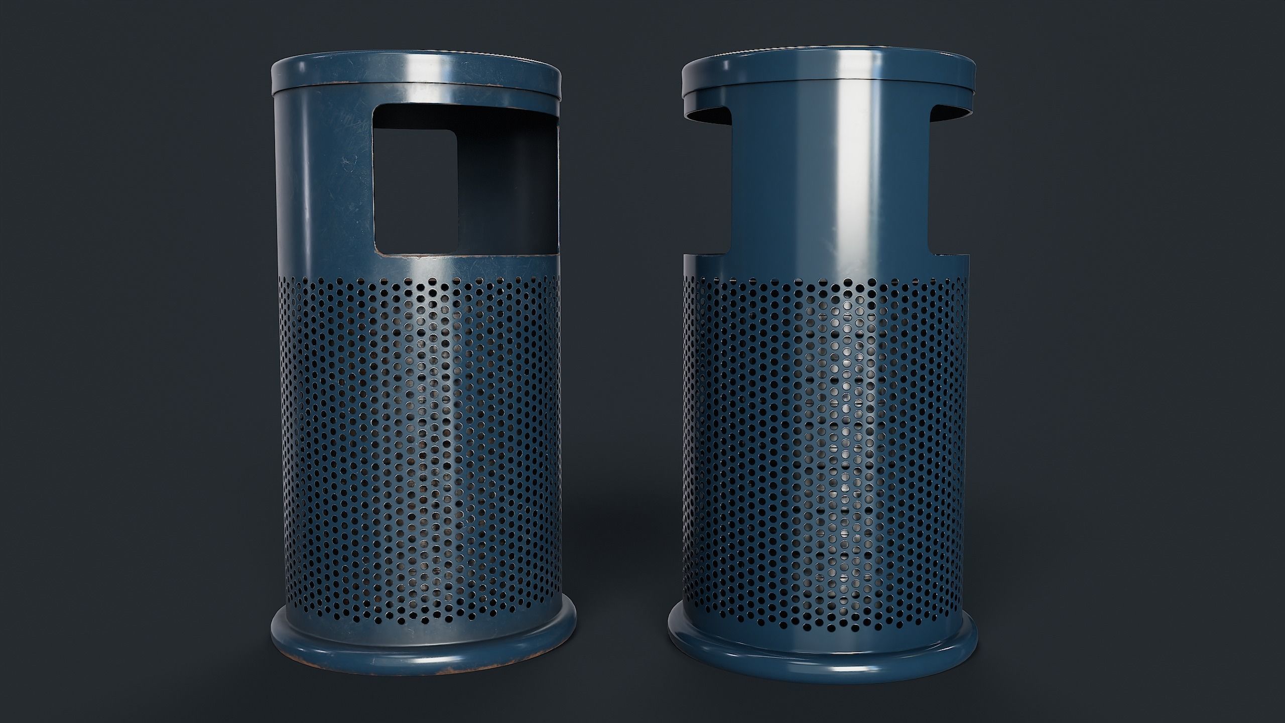 Street Trash Can 2 PBR Game Ready Low-poly 3D model_3