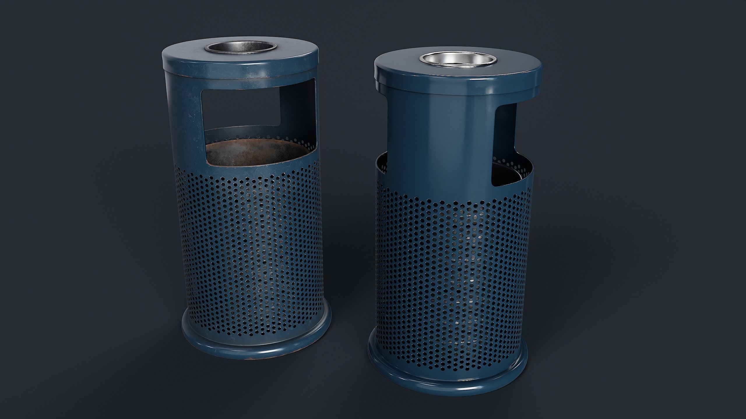 Street Trash Can 2 PBR Game Ready Low-poly 3D model_1