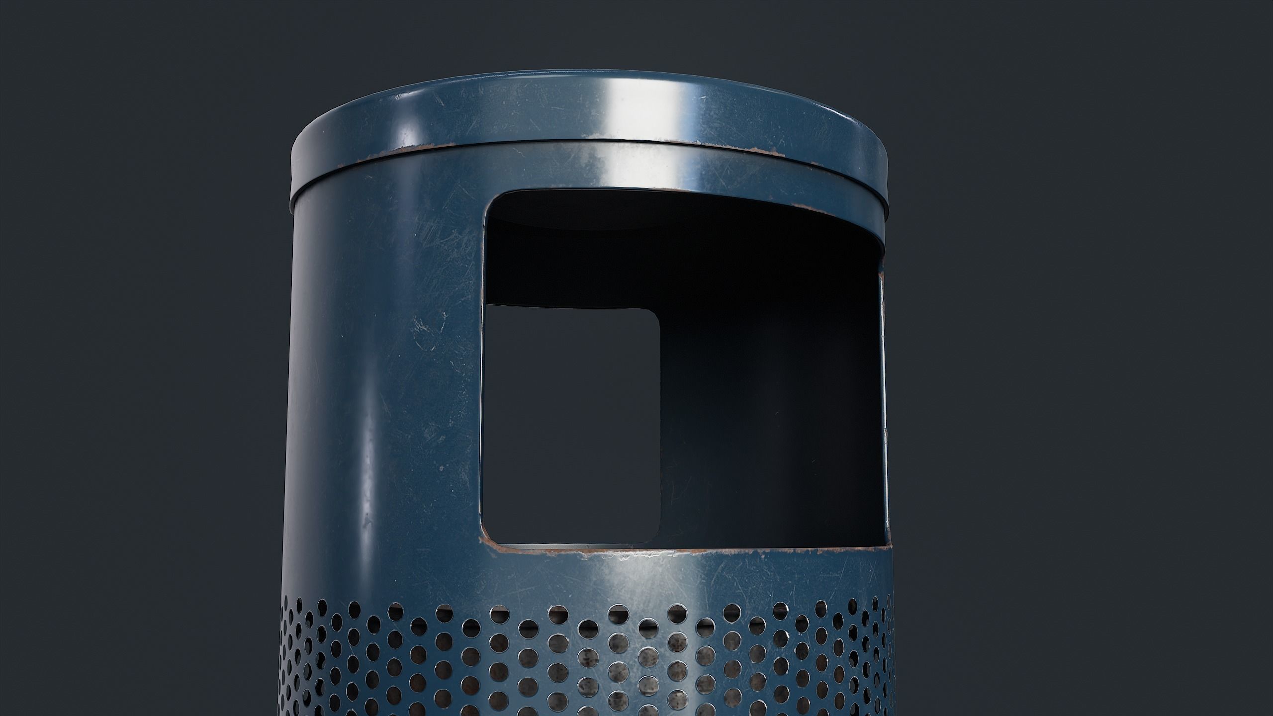 Street Trash Can 2 PBR Game Ready Low-poly 3D model_7