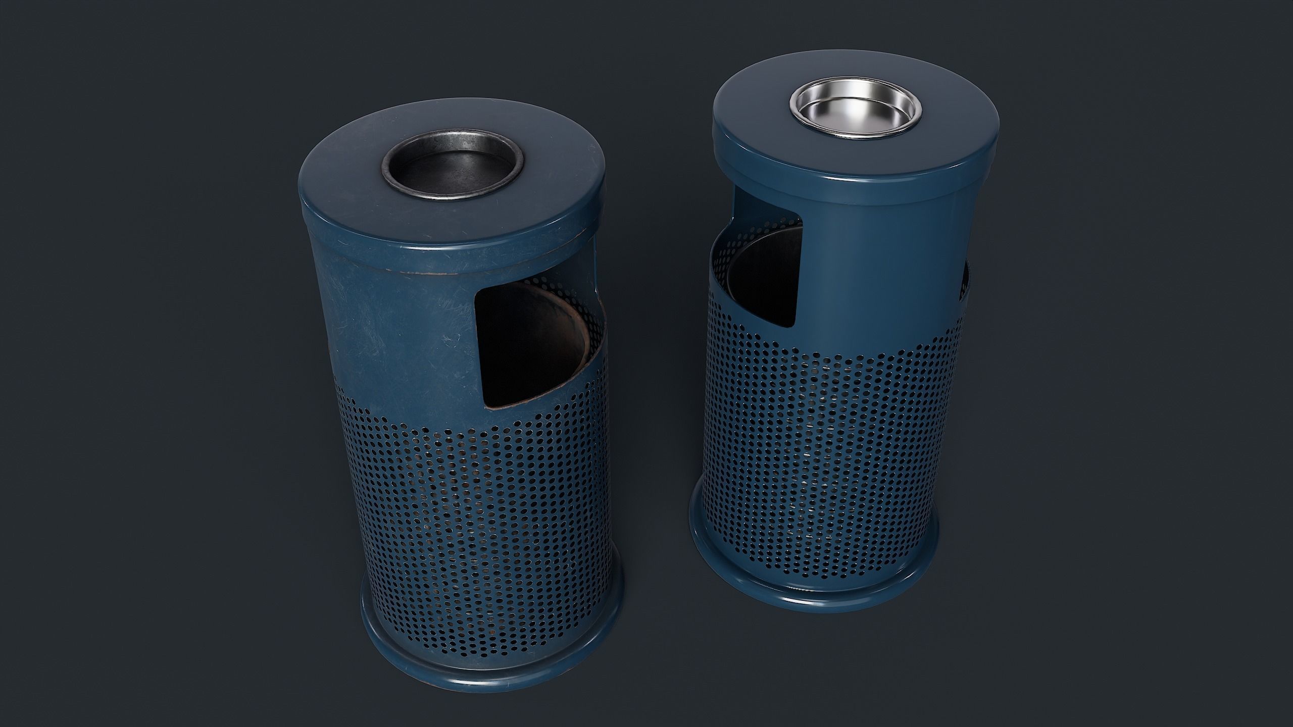 Street Trash Can 2 PBR Game Ready Low-poly 3D model_4
