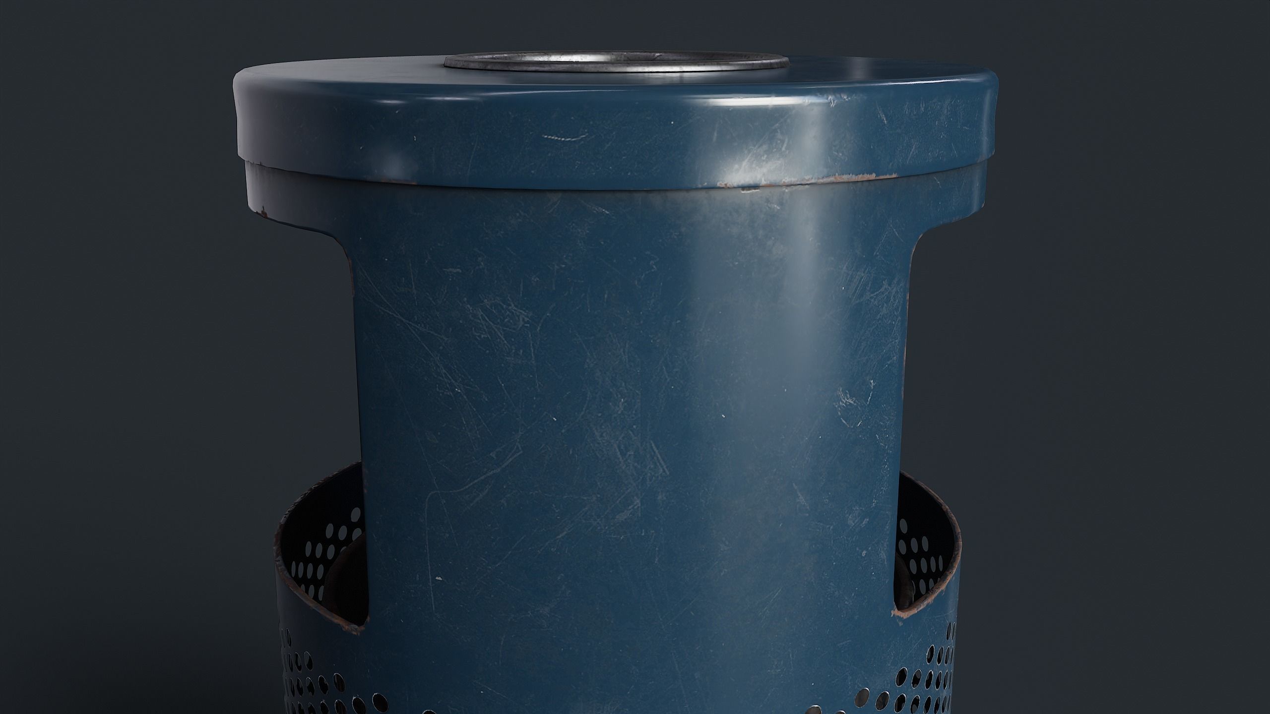 Street Trash Can 2 PBR Game Ready Low-poly 3D model_12