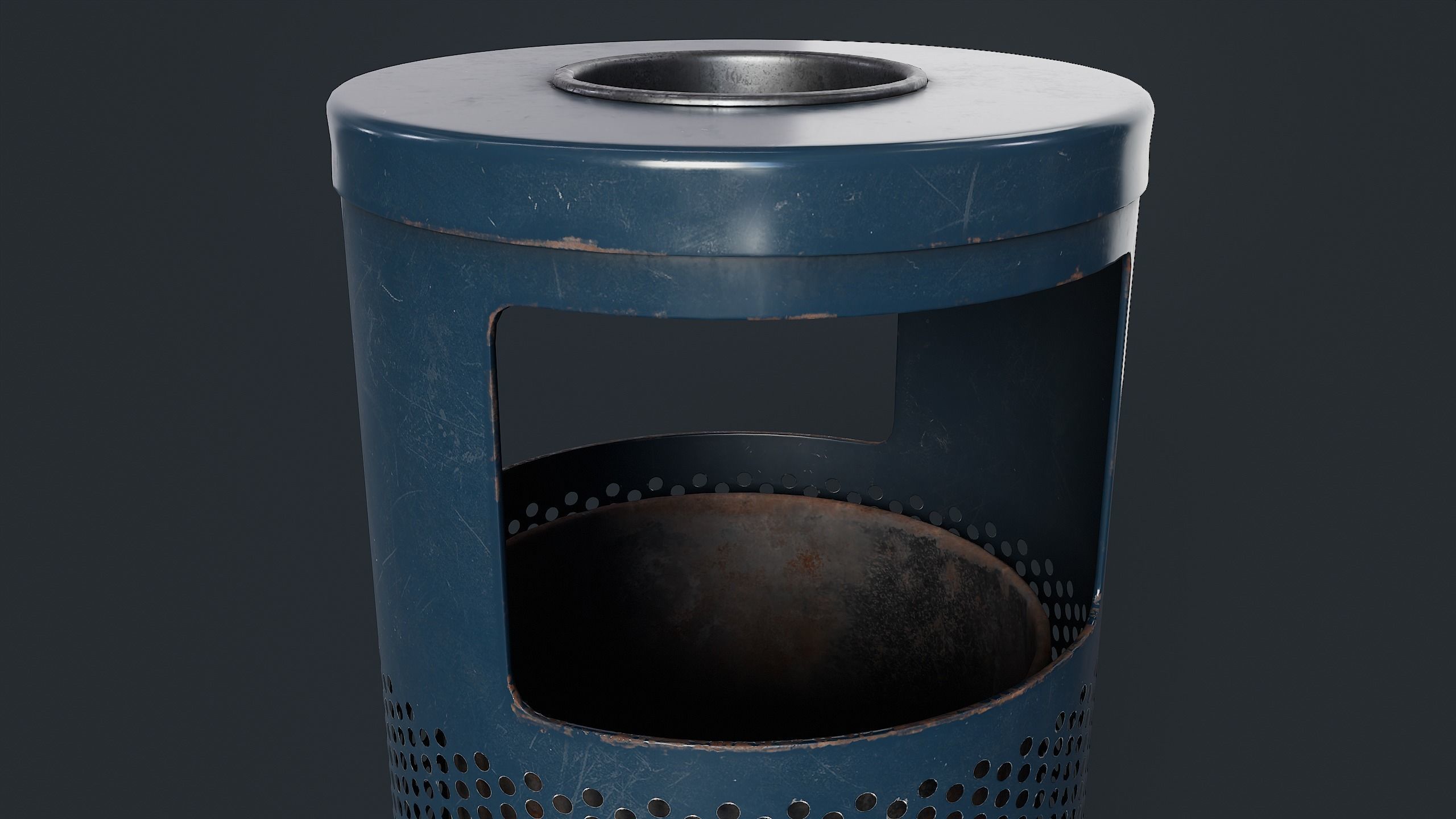 Street Trash Can 2 PBR Game Ready Low-poly 3D model_13