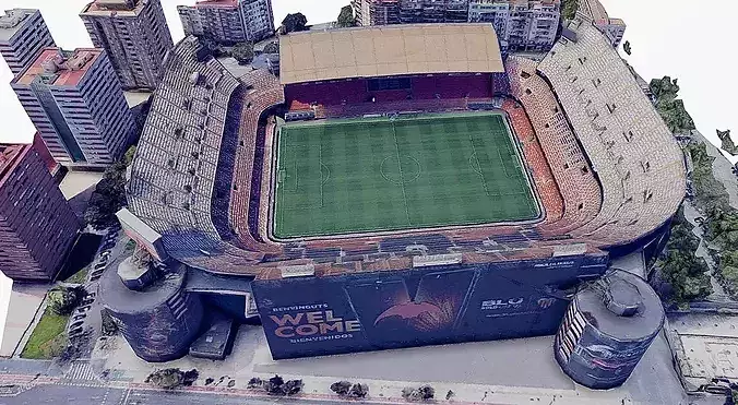 Mestalla stadium - Valencia c f Low-poly 3D model 2