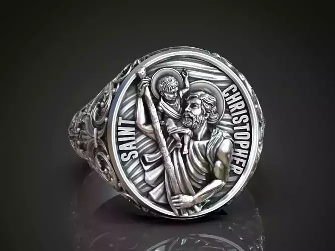 Ring Saint Christopher and baby Jesus 3D print model