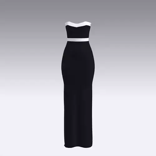 black and white strapless neckline dress long