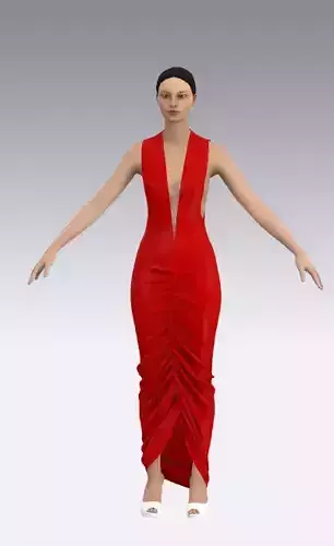 Red dress elastic look degaje neckline