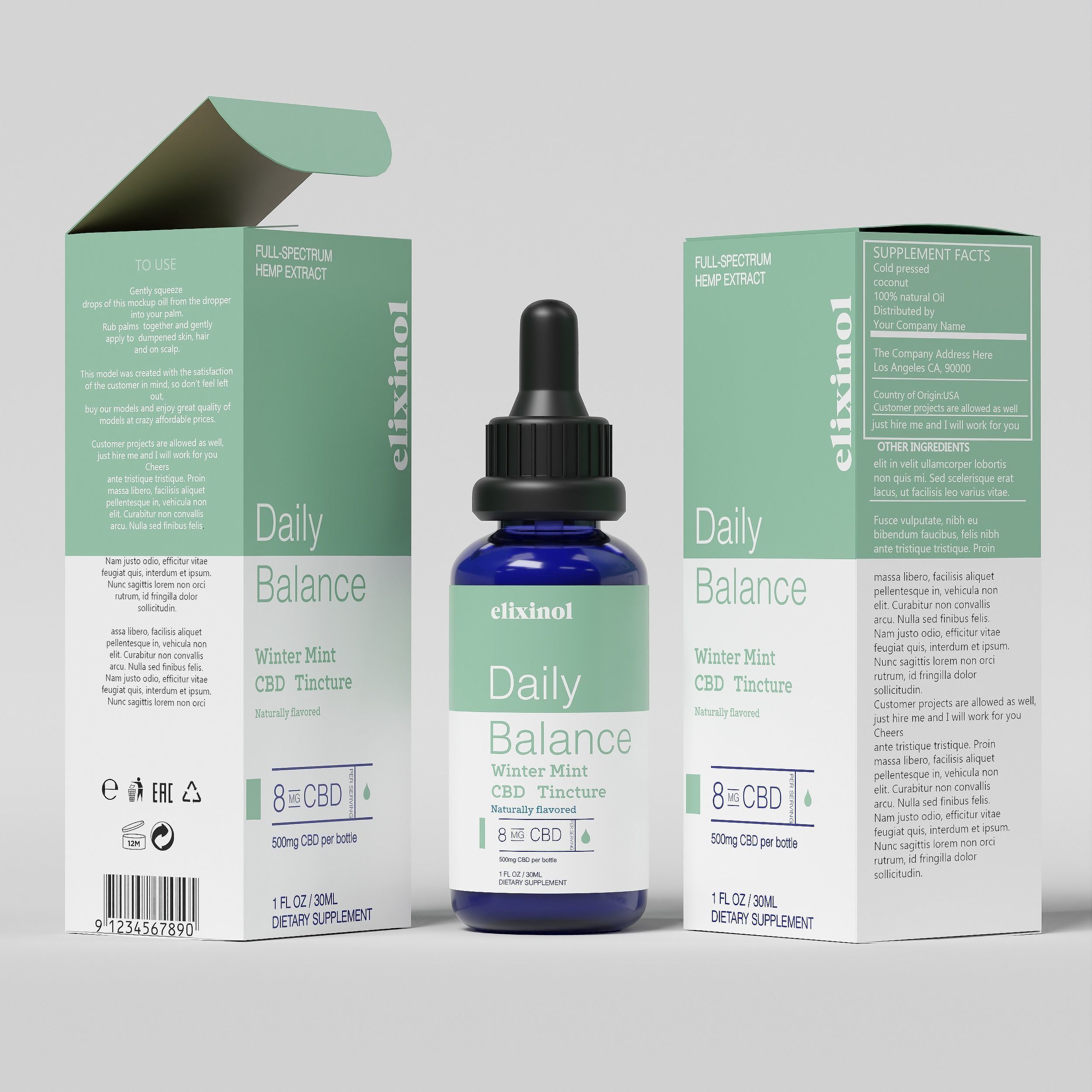 Elixinol Daily Balance Winter Mint CBD Tincture Low-poly 3D model_2