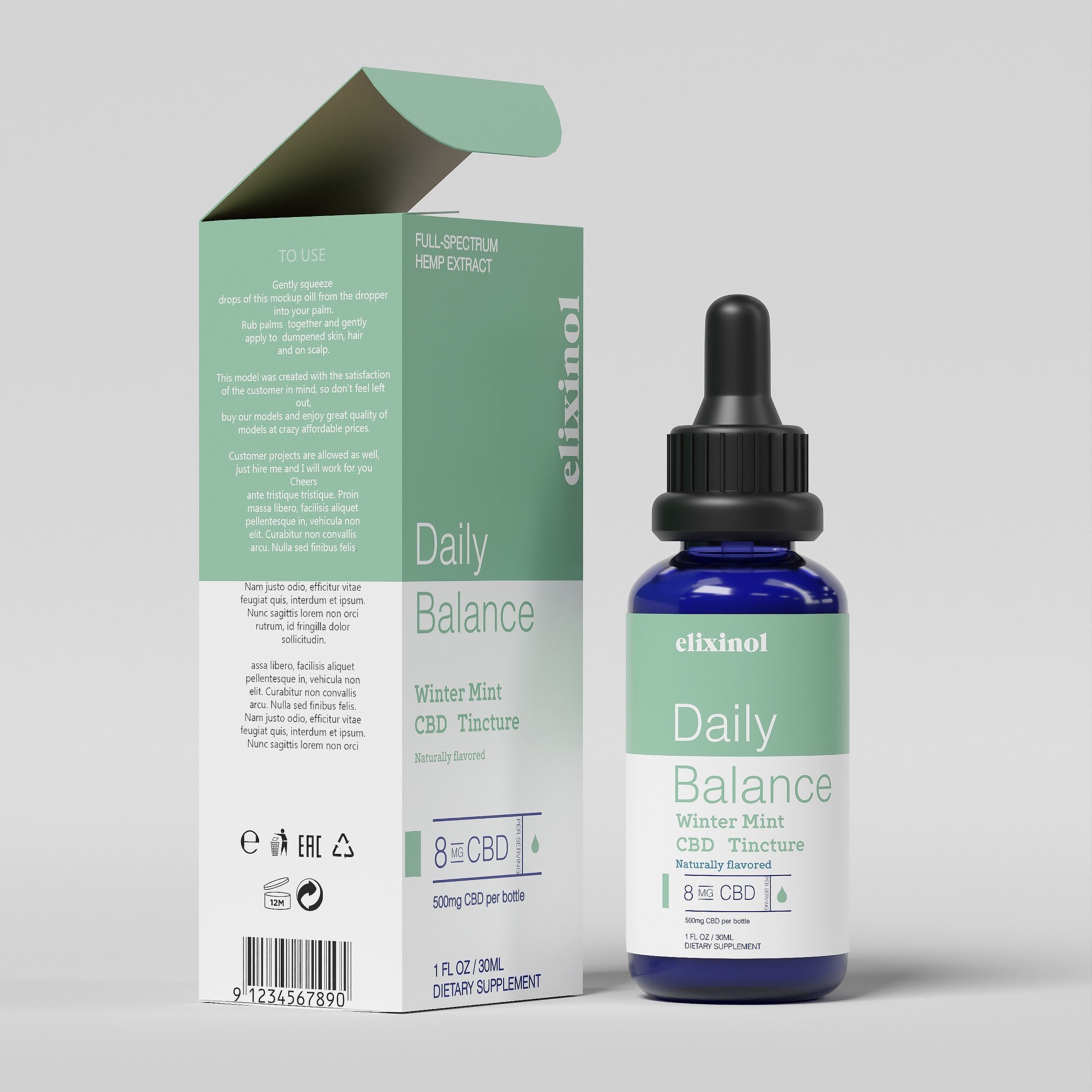 Elixinol Daily Balance Winter Mint CBD Tincture Low-poly 3D model_1