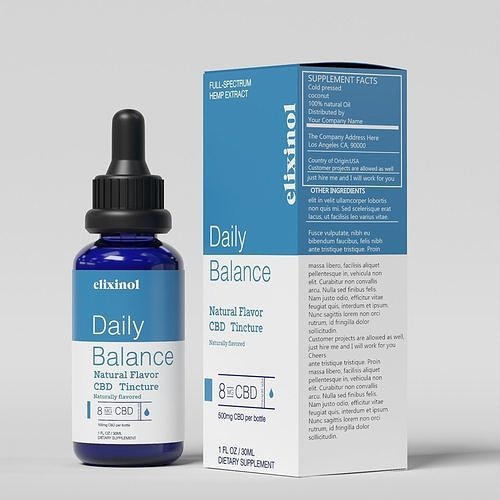 Elixinol Daily Balance Natural Flavor CBD Tincture Low-poly 3D model