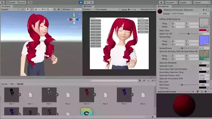 Hair Twin Tail 3D Model Unity Prefab Zepeto Item Low-poly 3D model