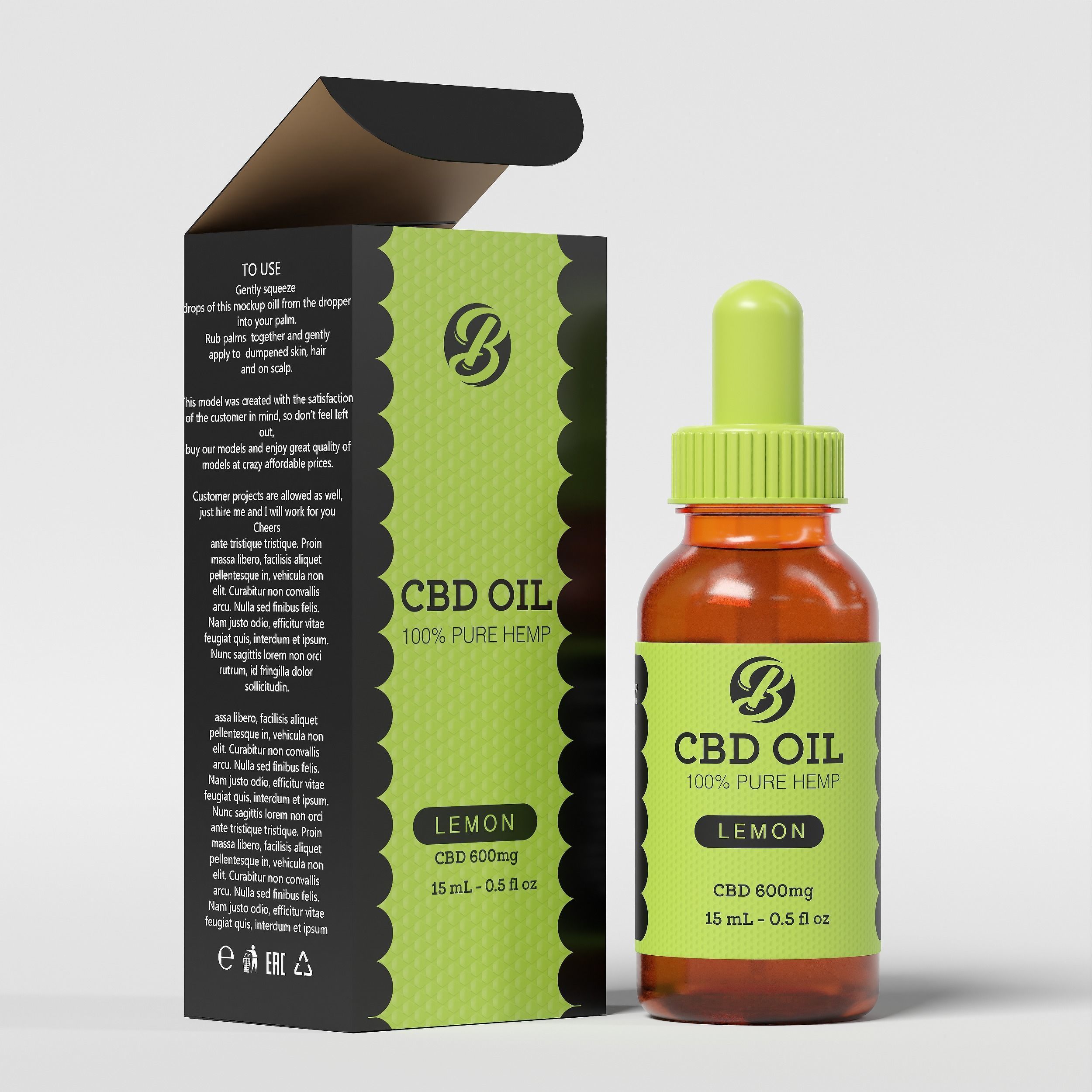 CBD Oil Pure Hemp Lemon Low-poly 3D model_1