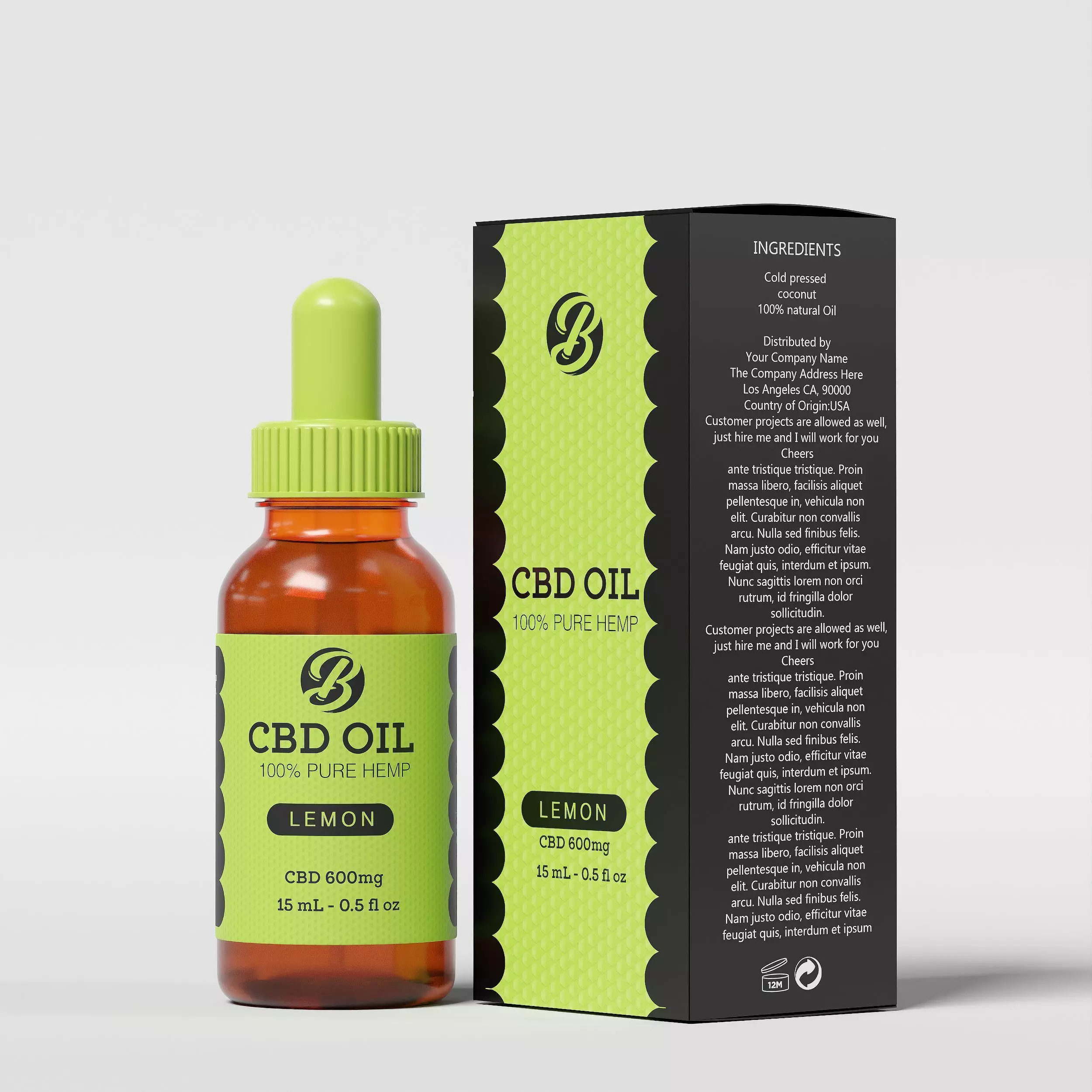 CBD Oil Pure Hemp Lemon Low-poly 3D model_0