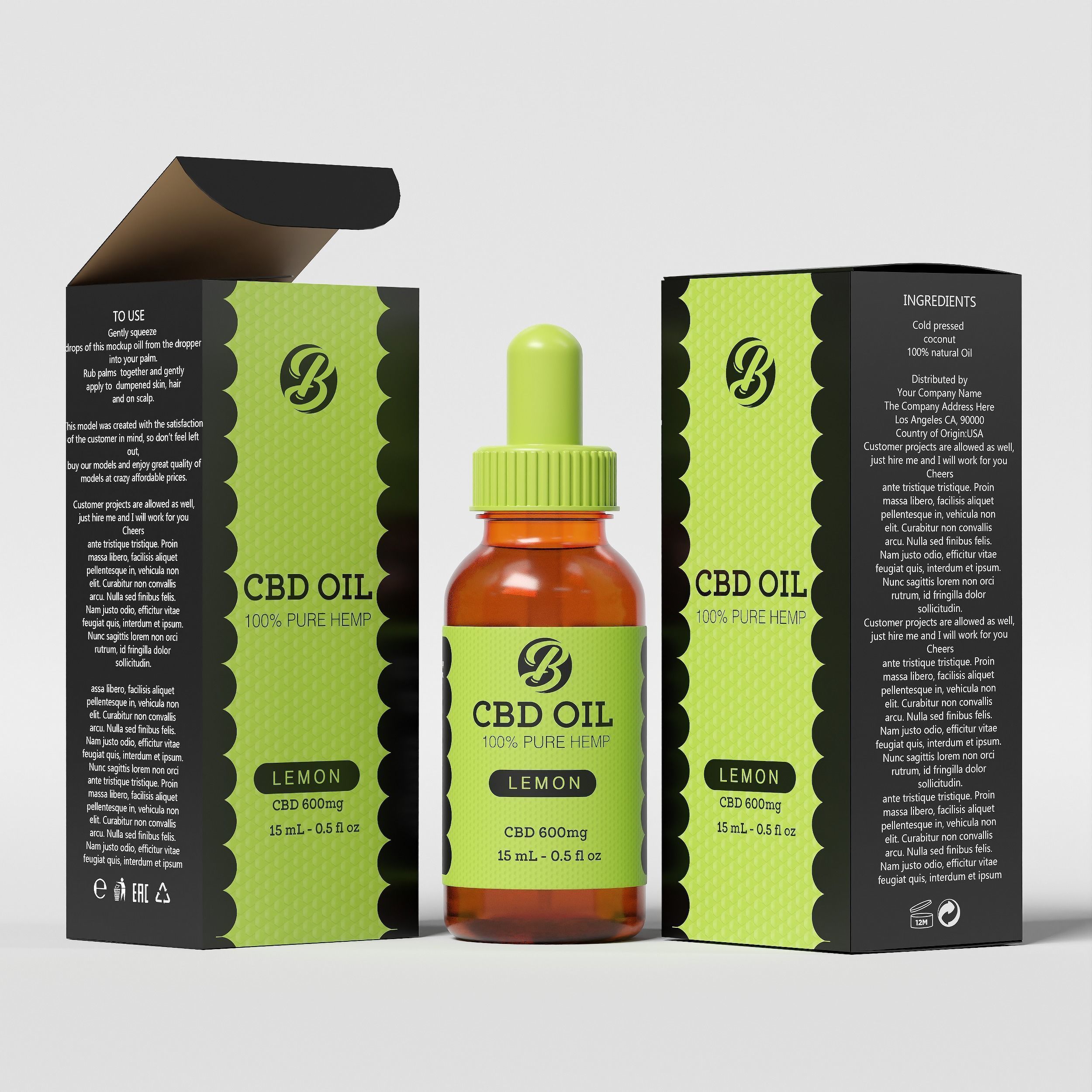 CBD Oil Pure Hemp Lemon Low-poly 3D model_2