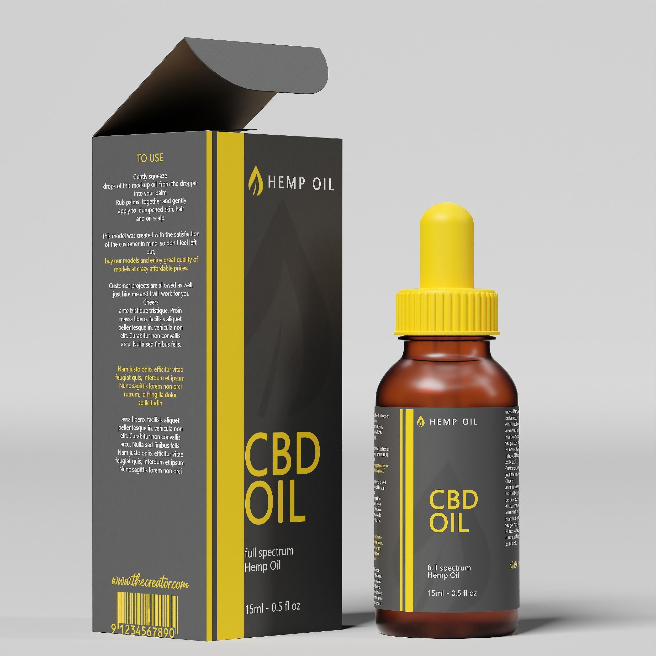 CBD Hemp Oil 01 Low-poly 3D model_3