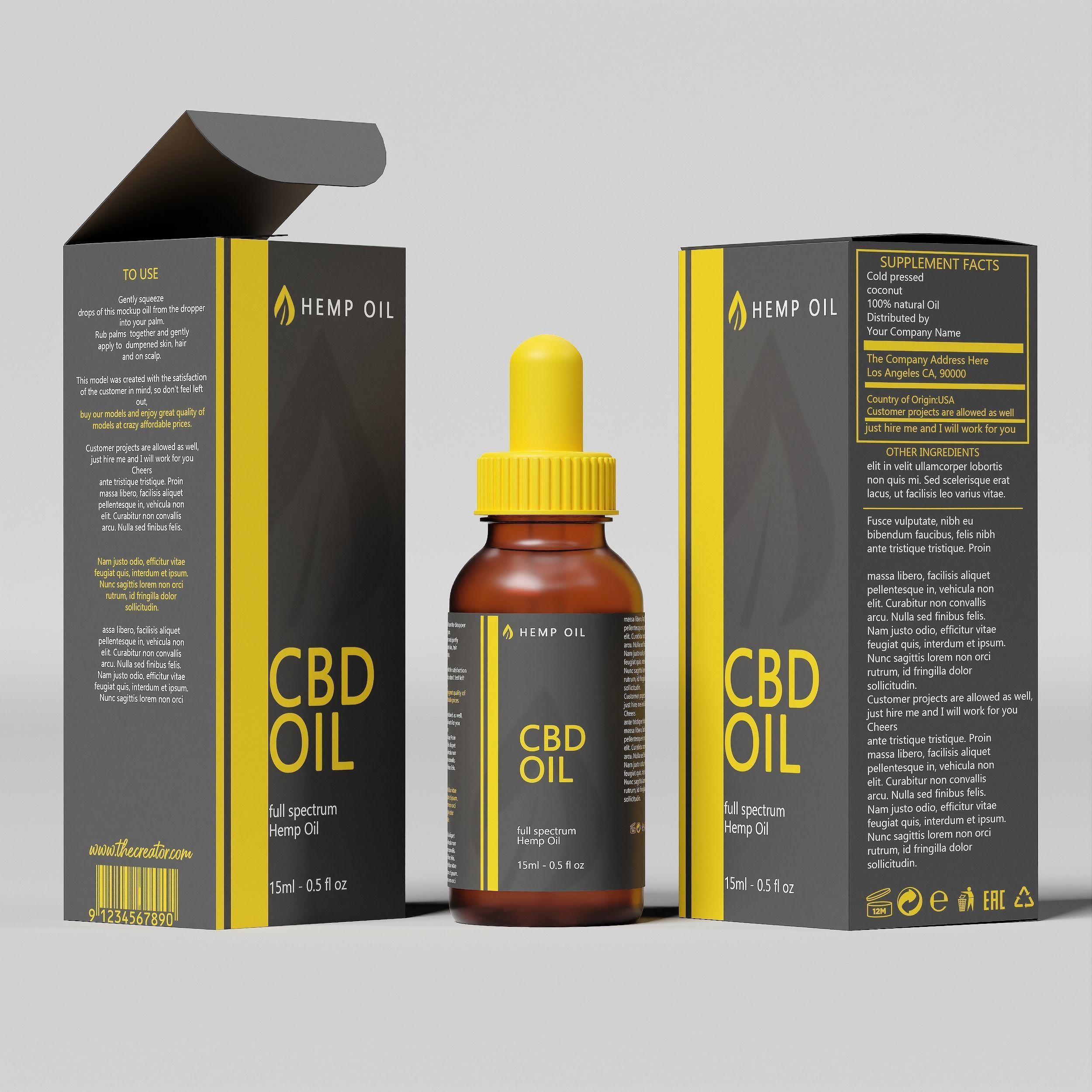 CBD Hemp Oil 01 Low-poly 3D model_1