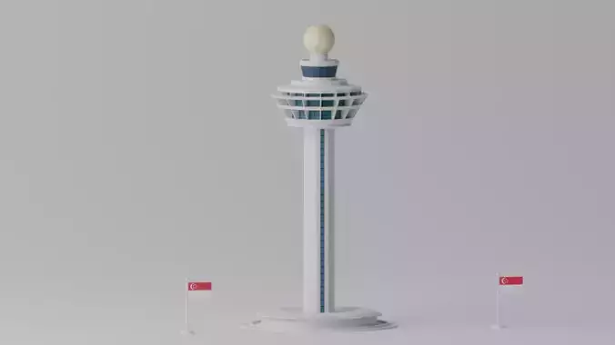 Cartoon Singapore Changi Airport Control Tower